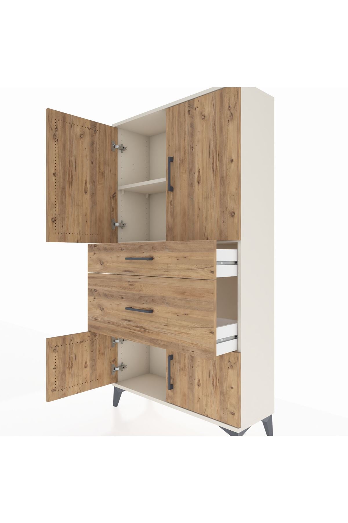 Arges Dolap 2 Raflı 2 Çekmeceli 4 Kapaklı 88x30x163 - S21M019V3A