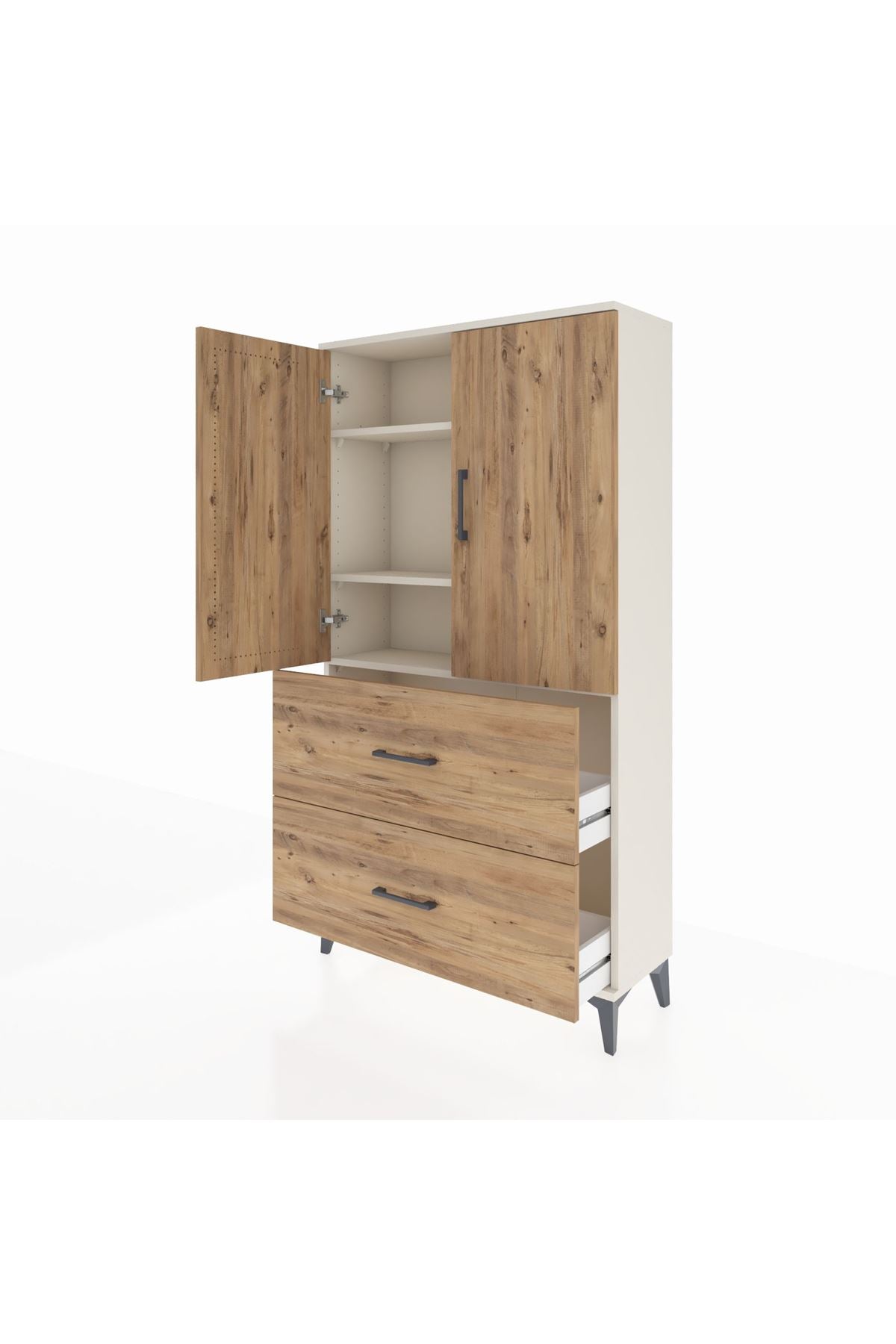 Arges Dolap 3 Raflı 2 Çekmeceli 2 Kapaklı 88x30x163 - S21M021V3A