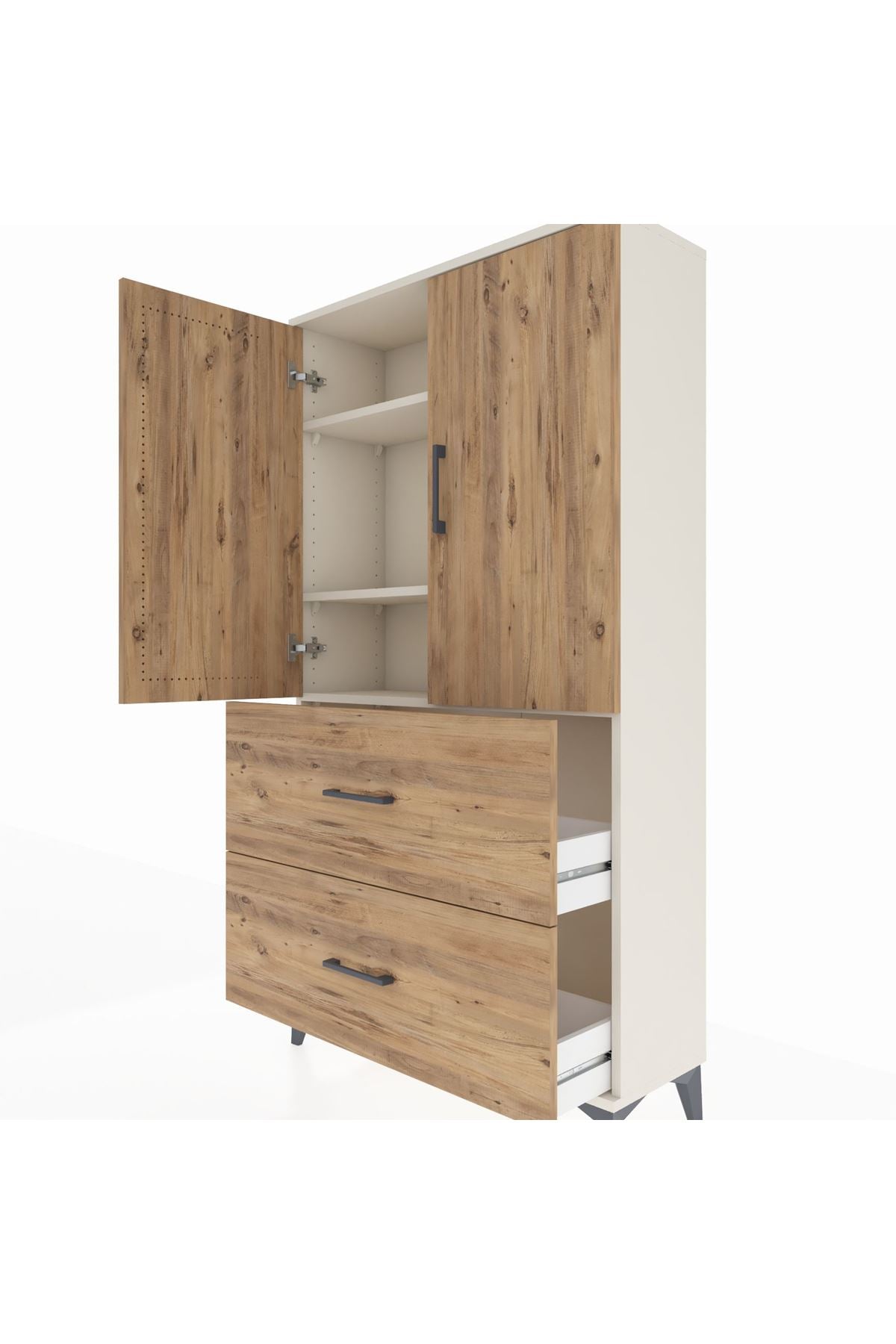 Arges Dolap 3 Raflı 2 Çekmeceli 2 Kapaklı 88x30x163 - S21M021V3A
