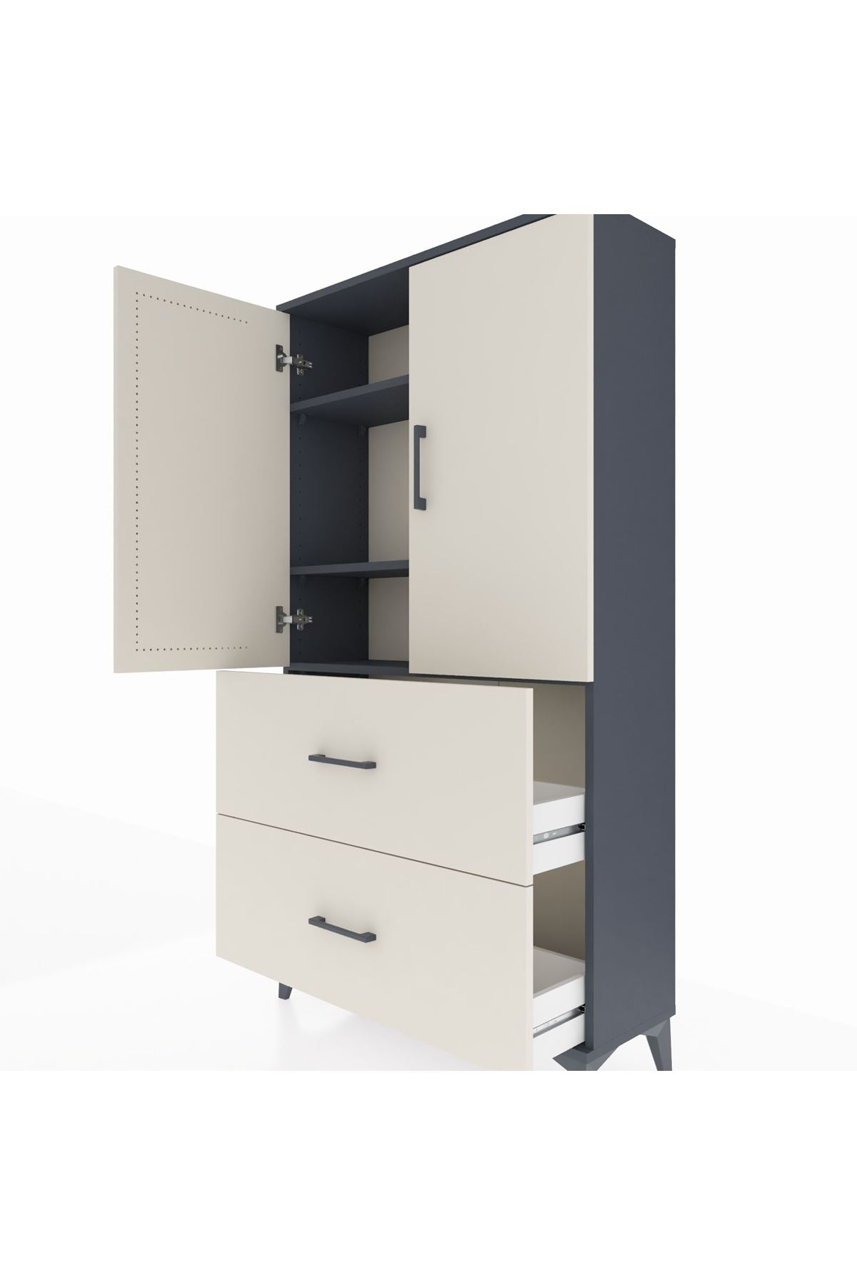 Arges Dolap 3 Raflı 2 Çekmeceli 2 Kapaklı 88x30x163 - S21M021V4A