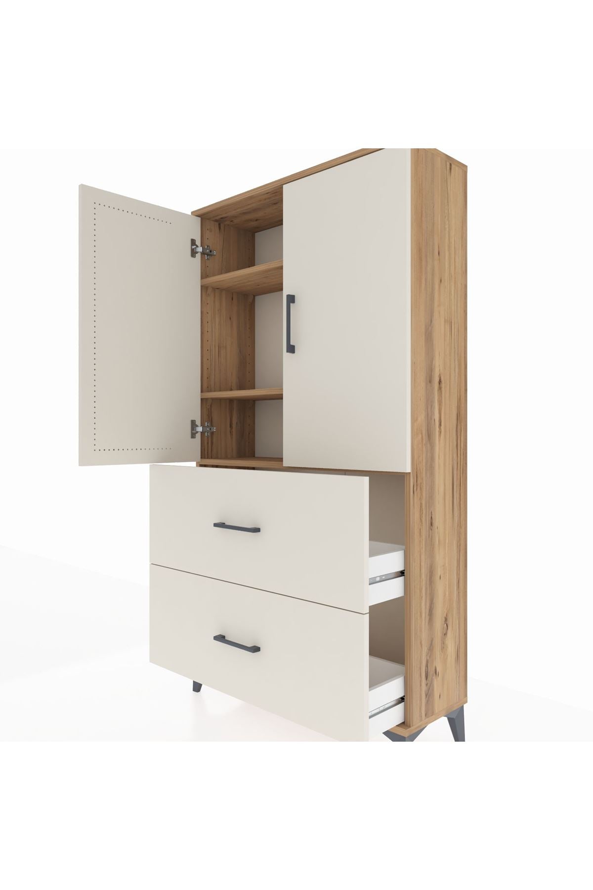 Arges Dolap 3 Raflı 2 Çekmeceli 2 Kapaklı 88x30x163 - S21M021V7A