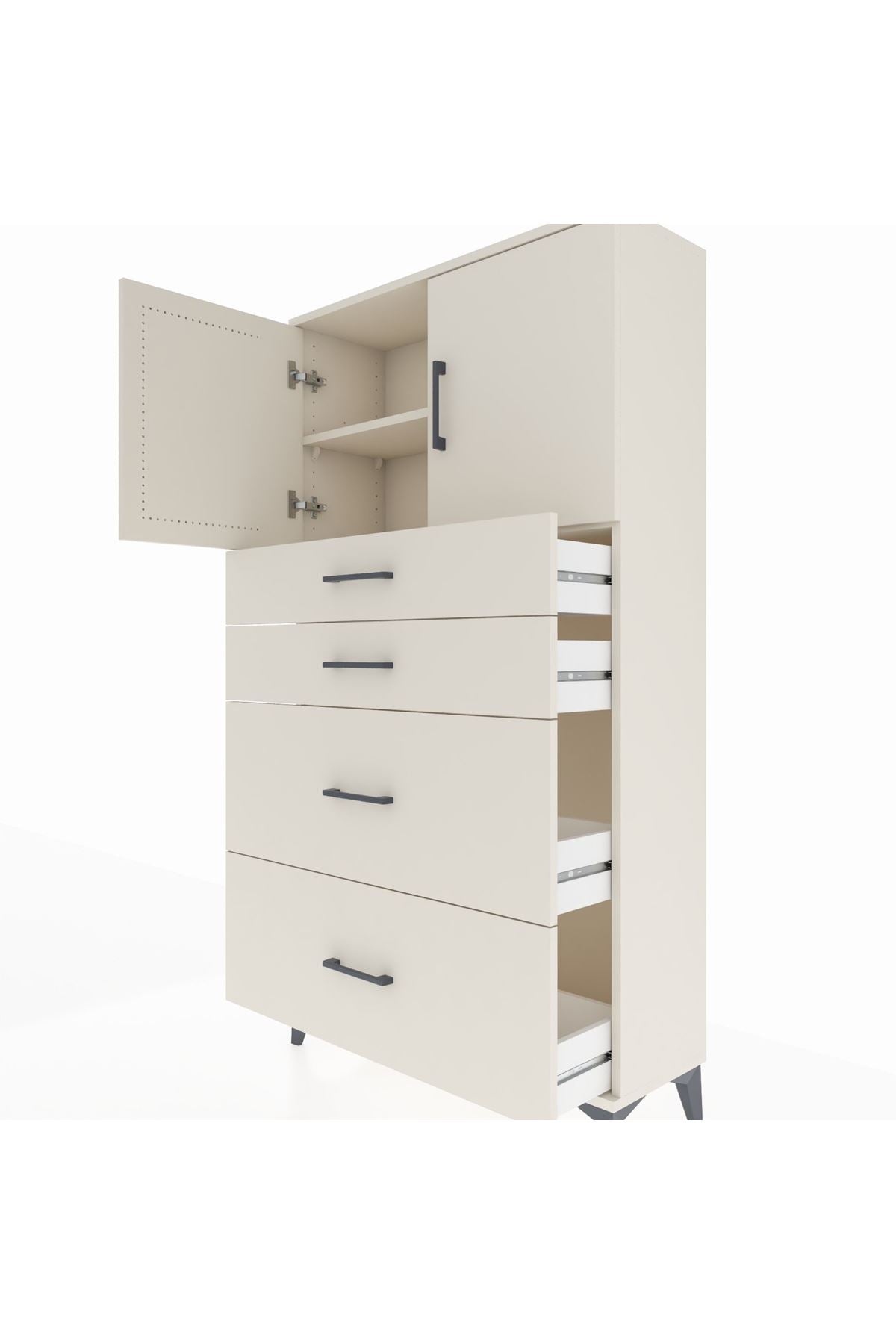 Arges Dolap 2 Raflı 4 Çekmeceli 2 Kapaklı 88x30x163 - S21M025V1A