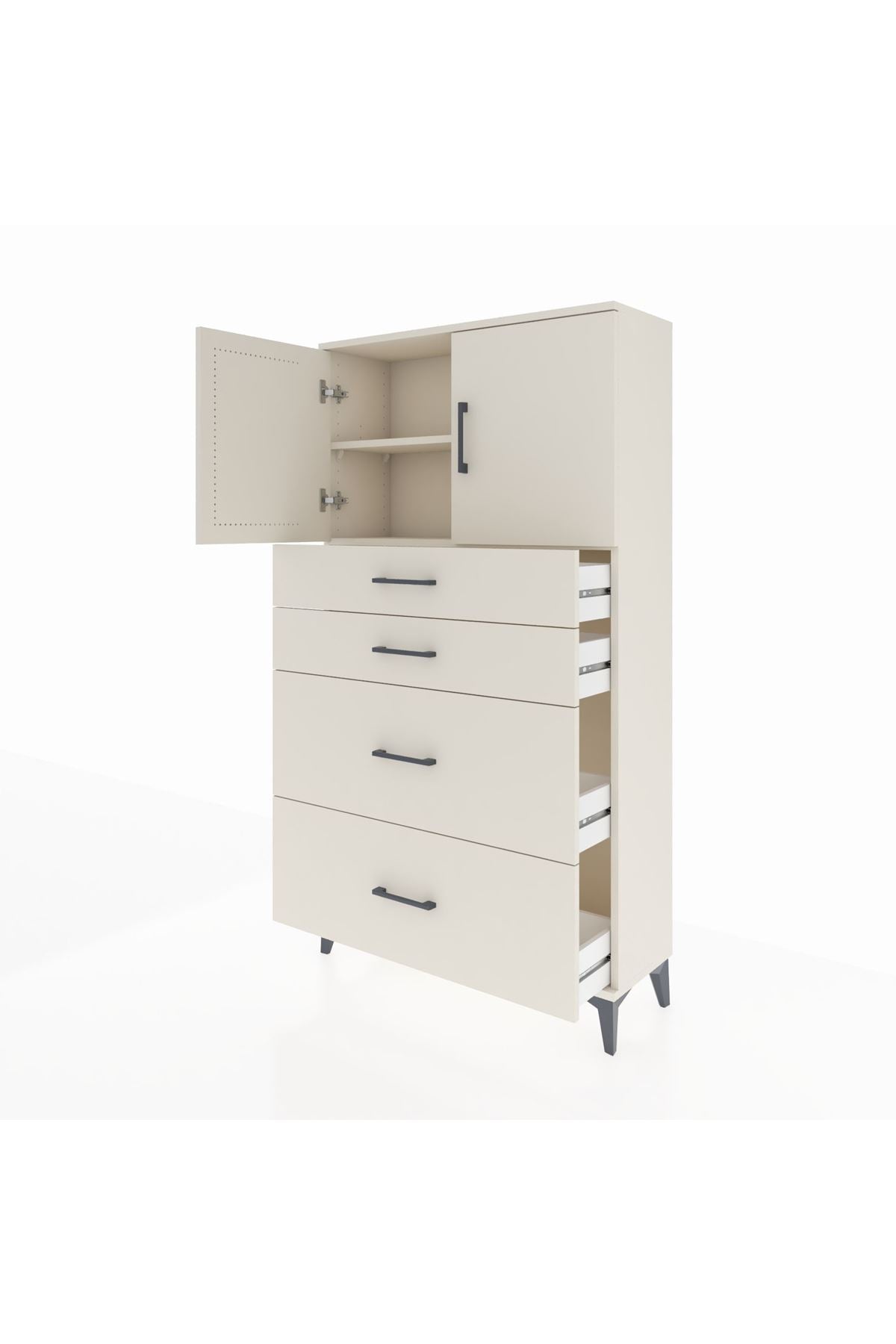 Arges Dolap 2 Raflı 4 Çekmeceli 2 Kapaklı 88x30x163 - S21M025V1A