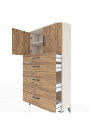 Arges Dolap 2 Raflı 4 Çekmeceli 2 Kapaklı 88x30x163 - S21M025V3A