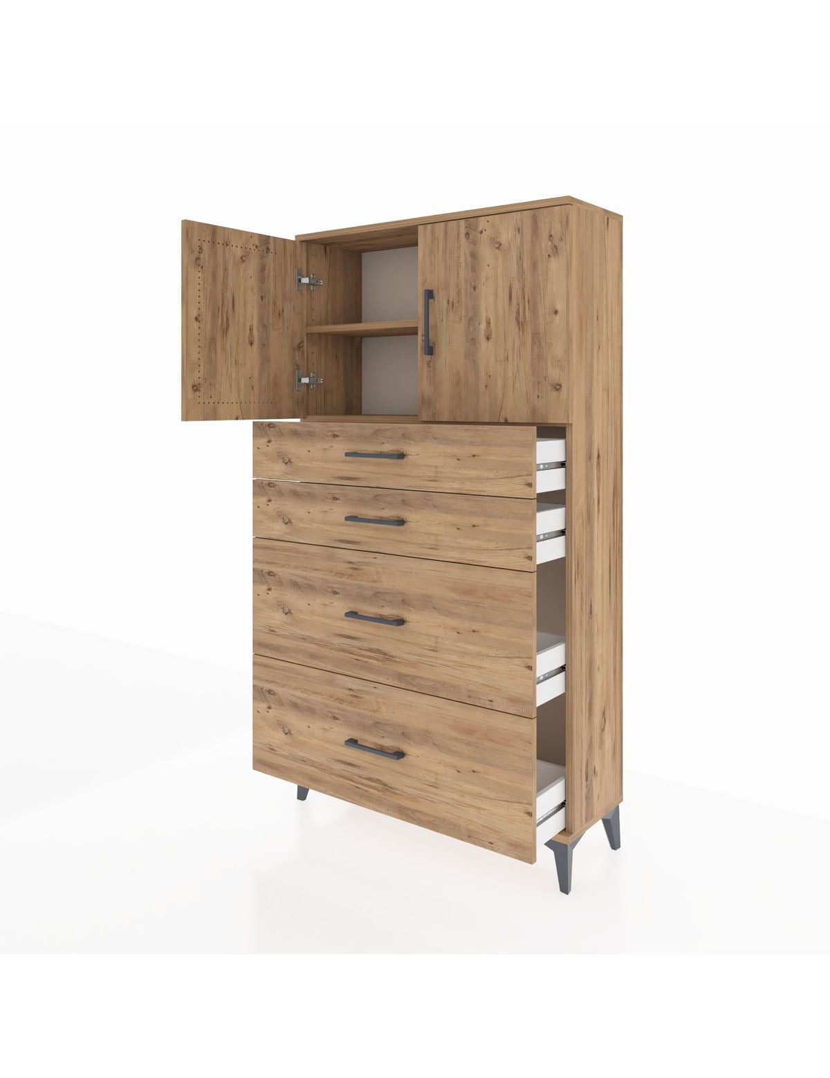 Arges Dolap 2 Raflı 4 Çekmeceli 2 Kapaklı 88x30x163 - S21M025V9A