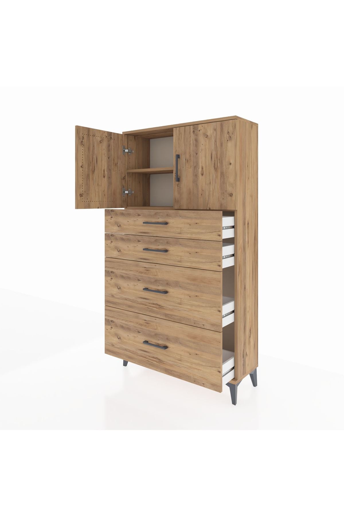 Arges Dolap 2 Raflı 4 Çekmeceli 2 Kapaklı 88x30x163 - S21M025V9A