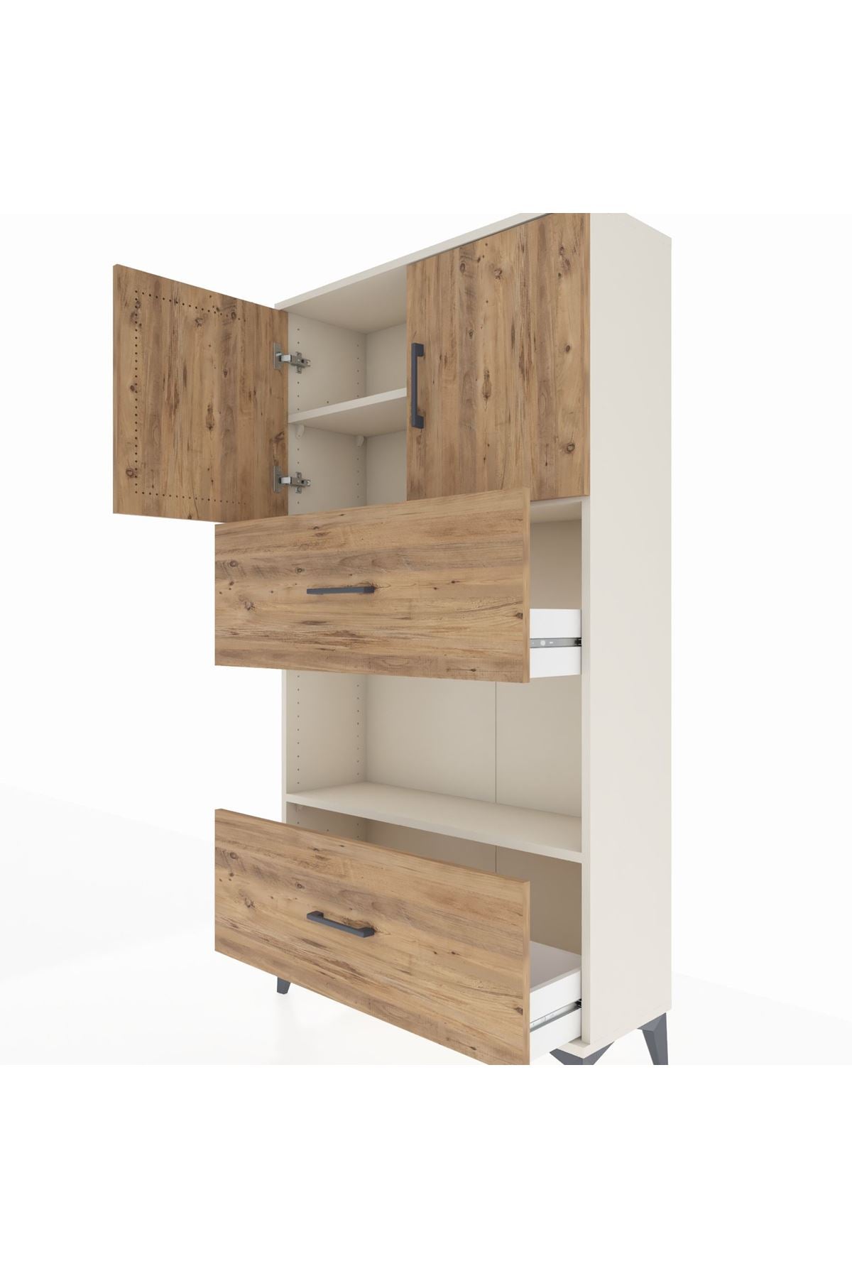 Arges Dolap 3 Raflı 2 Çekmeceli 2 Kapaklı 88x30x163 - S21M029V3A
