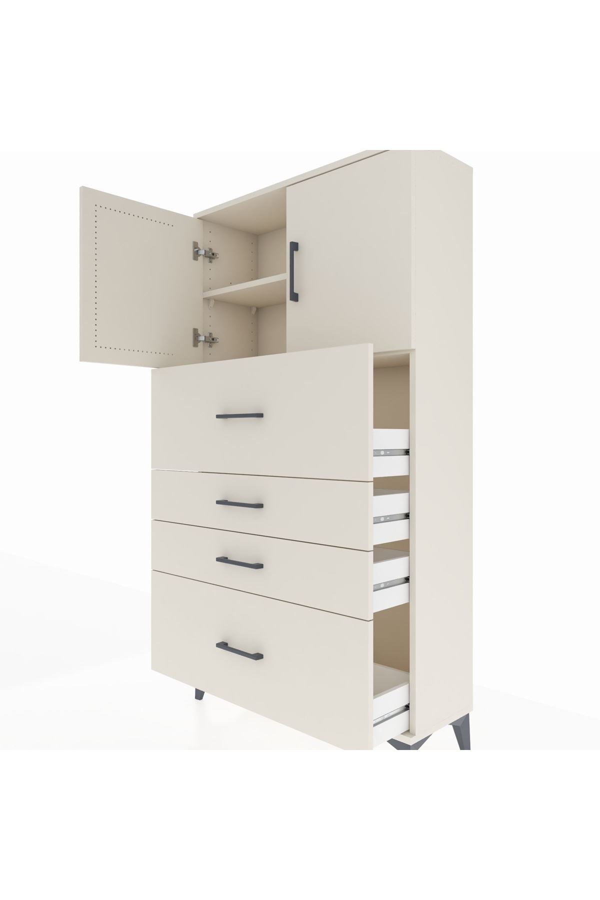Arges Dolap 2 Raflı 4 Çekmeceli 2 Kapaklı 88x30x163 - S21M031V1A