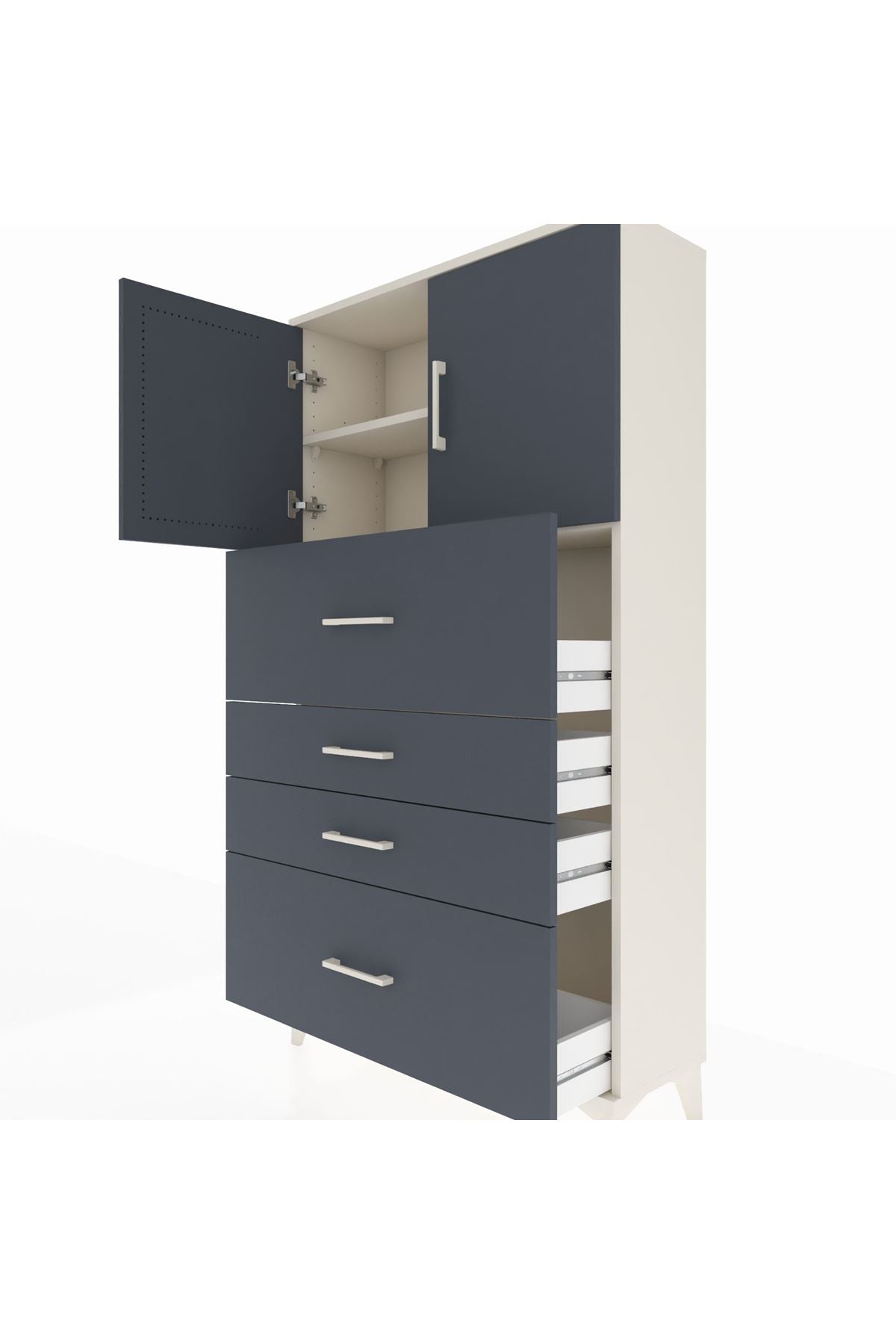 Arges Dolap 2 Raflı 4 Çekmeceli 2 Kapaklı 88x30x163 - S21M031V2A