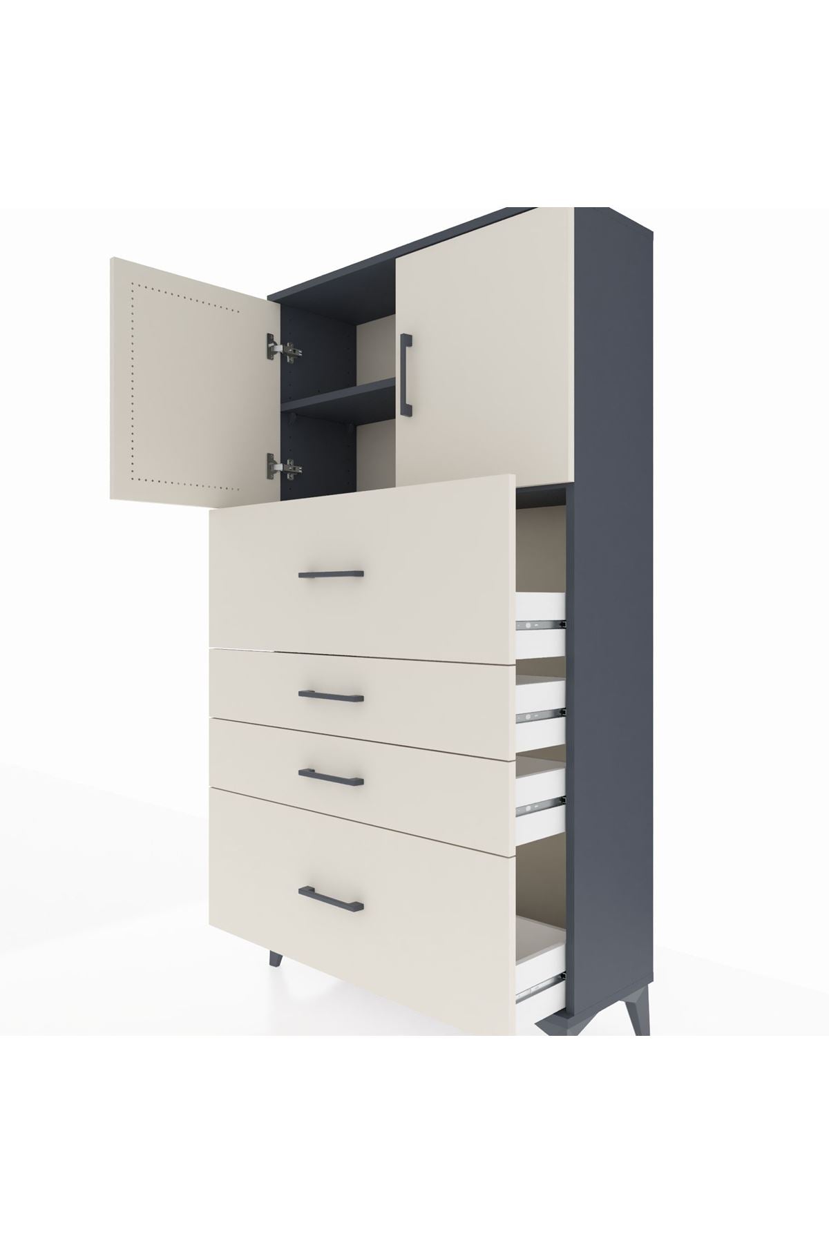 Arges Dolap 2 Raflı 4 Çekmeceli 2 Kapaklı 88x30x163 - S21M031V4A