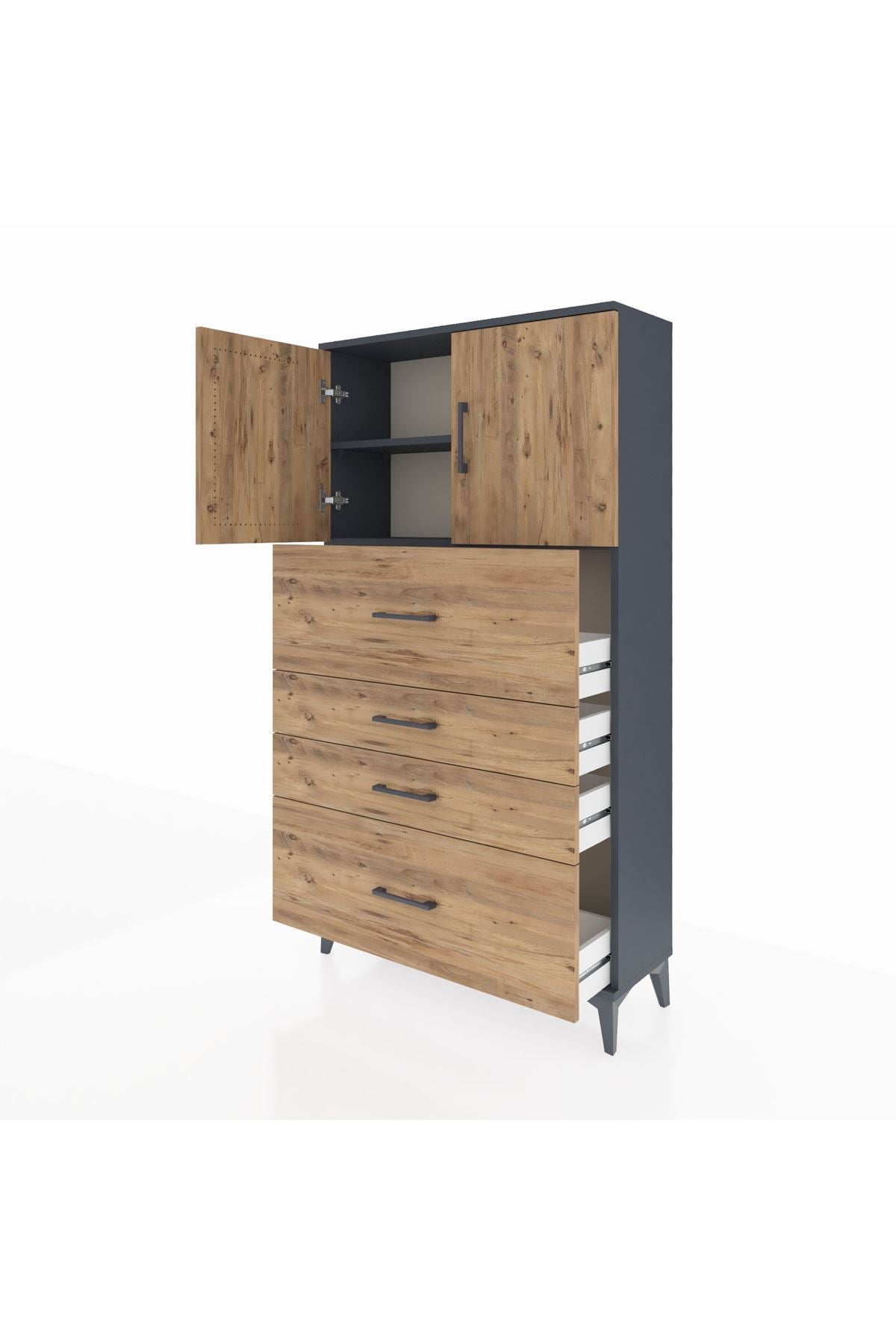 Arges Dolap 2 Raflı 4 Çekmeceli 2 Kapaklı 88x30x163 - S21M031V6A