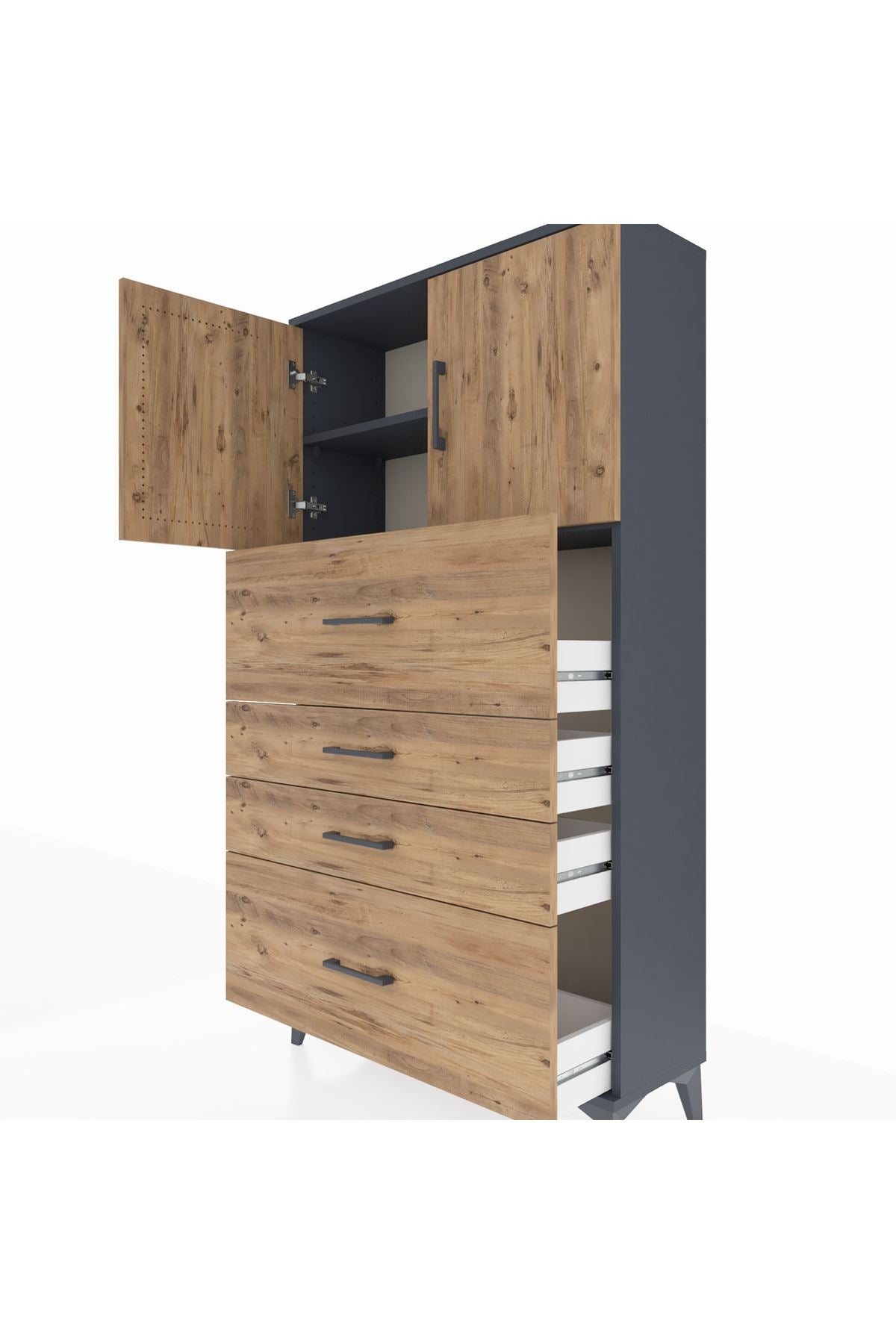 Arges Dolap 2 Raflı 4 Çekmeceli 2 Kapaklı 88x30x163 - S21M031V6A