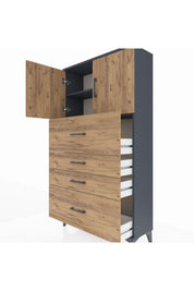 Arges Dolap 2 Raflı 4 Çekmeceli 2 Kapaklı 88x30x163 - S21M031V6A