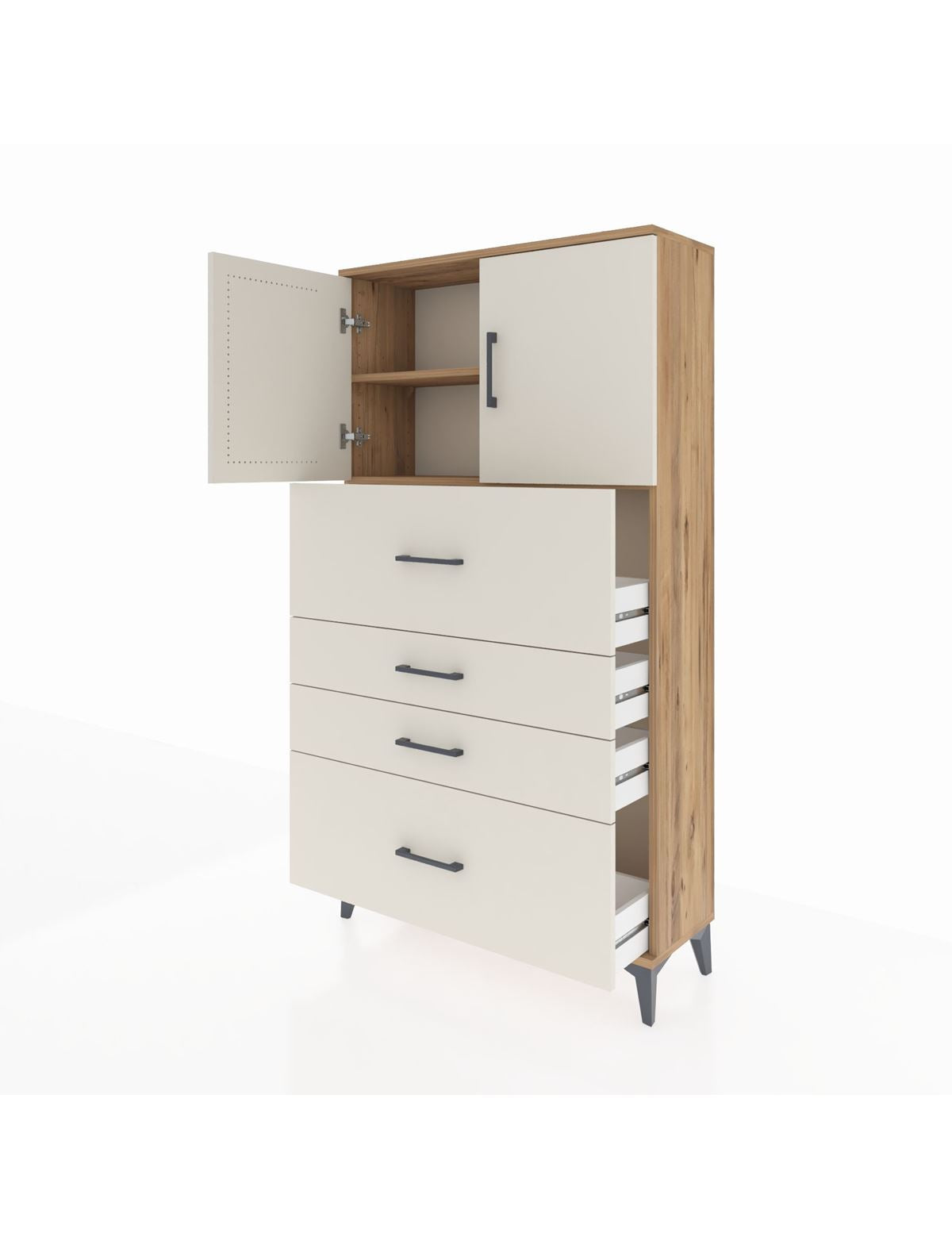 Arges Dolap 2 Raflı 4 Çekmeceli 2 Kapaklı 88x30x163 - S21M031V7A