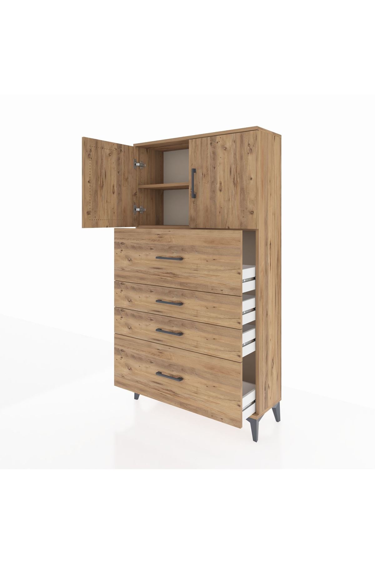 Arges Dolap 2 Raflı 4 Çekmeceli 2 Kapaklı 88x30x163 - S21M031V9A