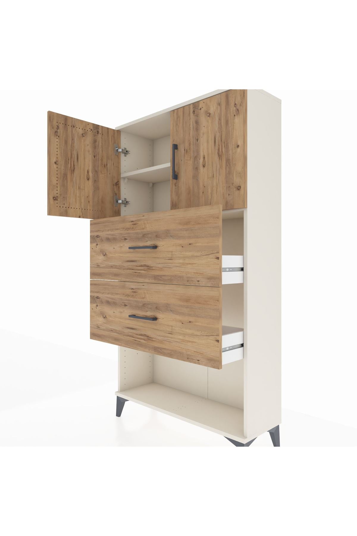 Arges Dolap 2 Raflı 2 Çekmeceli 2 Kapaklı 88x30x163 - S21M035V2A