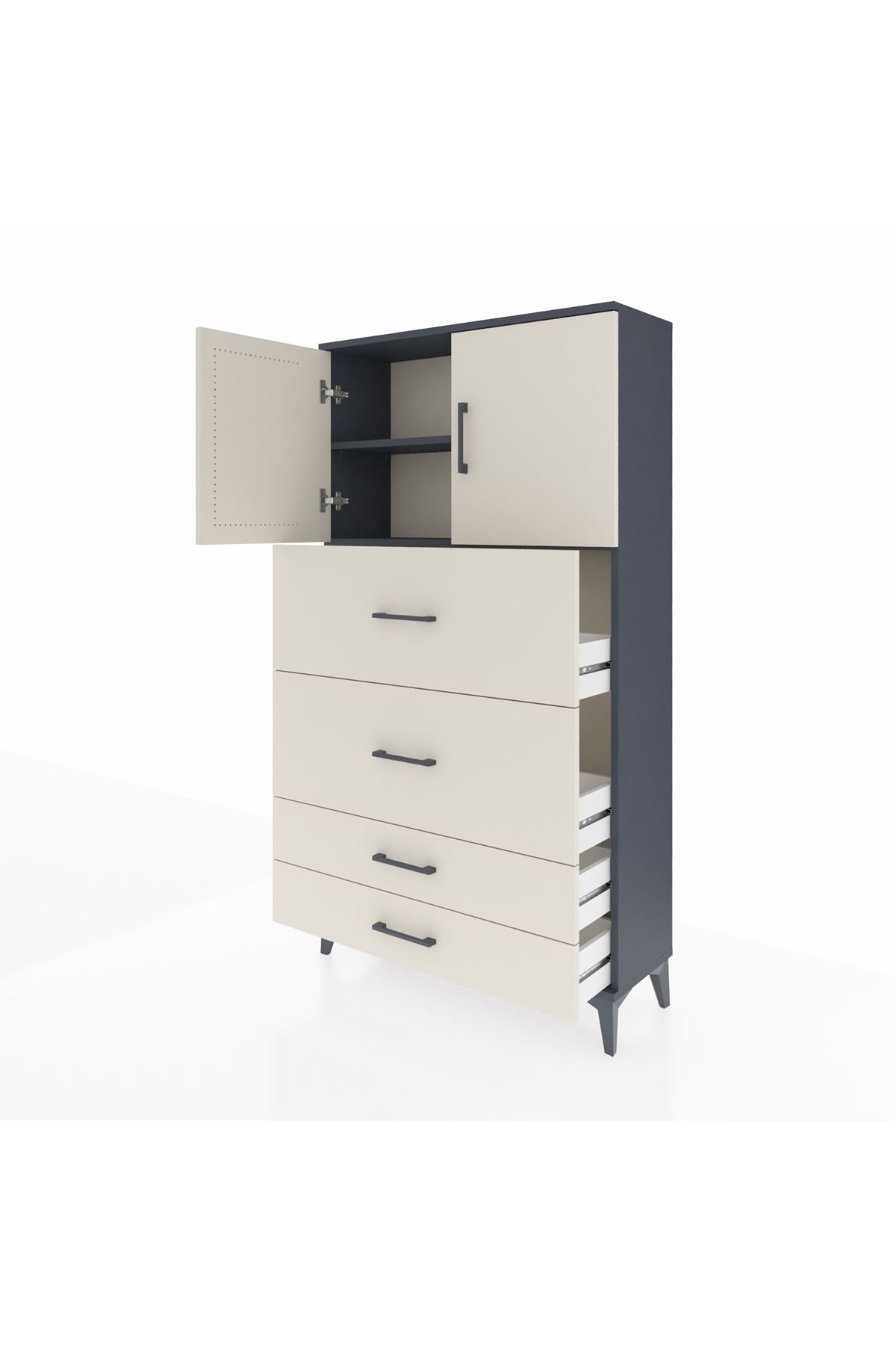 Arges Dolap 2 Raflı 4 Çekmeceli 2 Kapaklı 88x30x163 - S21M037V4A