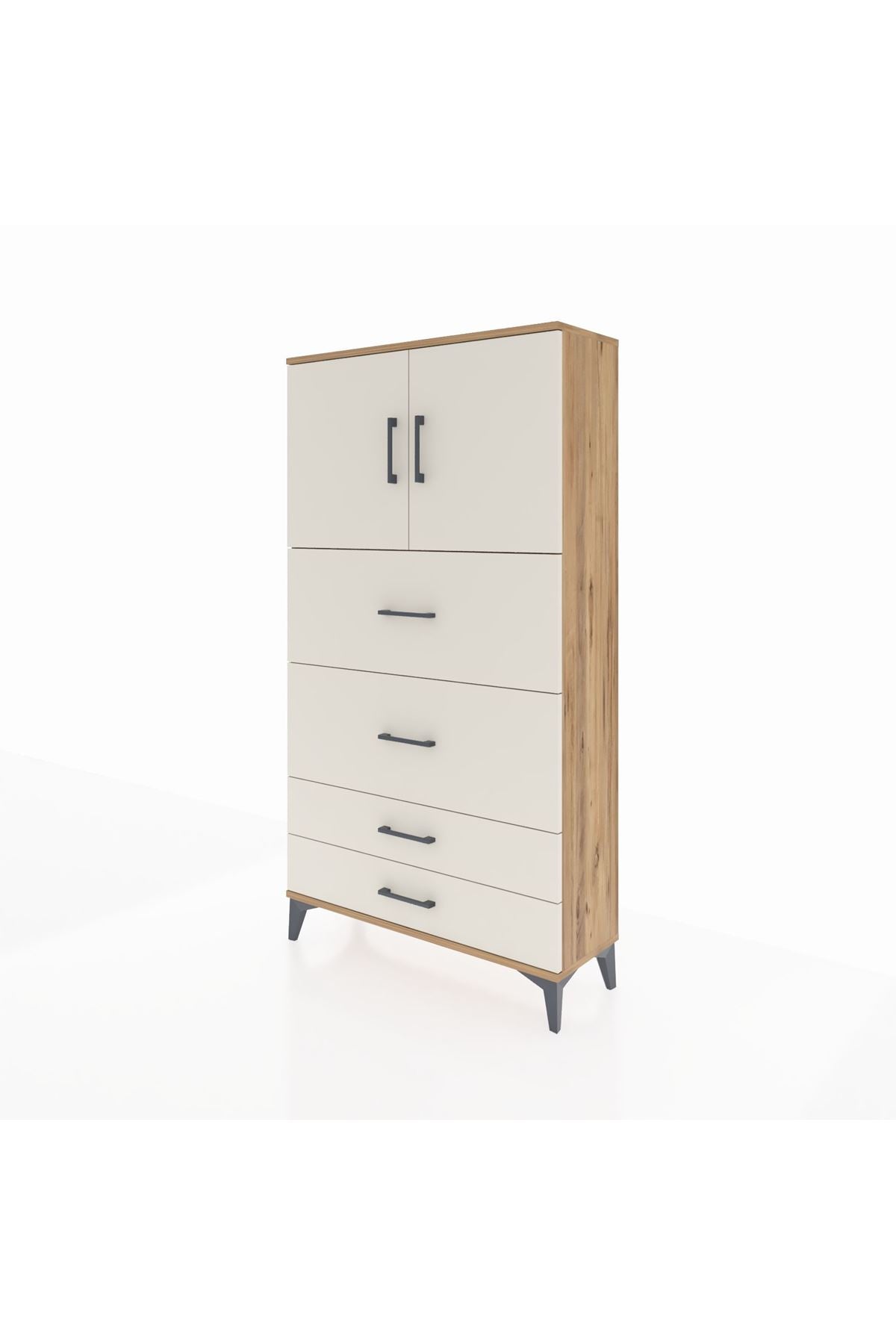Arges Dolap 2 Raflı 4 Çekmeceli 2 Kapaklı 88x30x163 - S21M037V7A