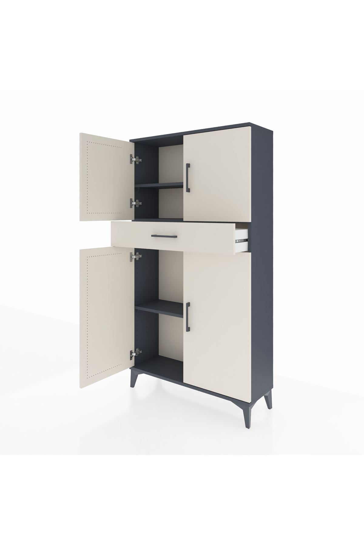 Arges Dolap 3 Raflı Tek Çekmeceli 4 Kapaklı 88x30x163 - S21M055V4A