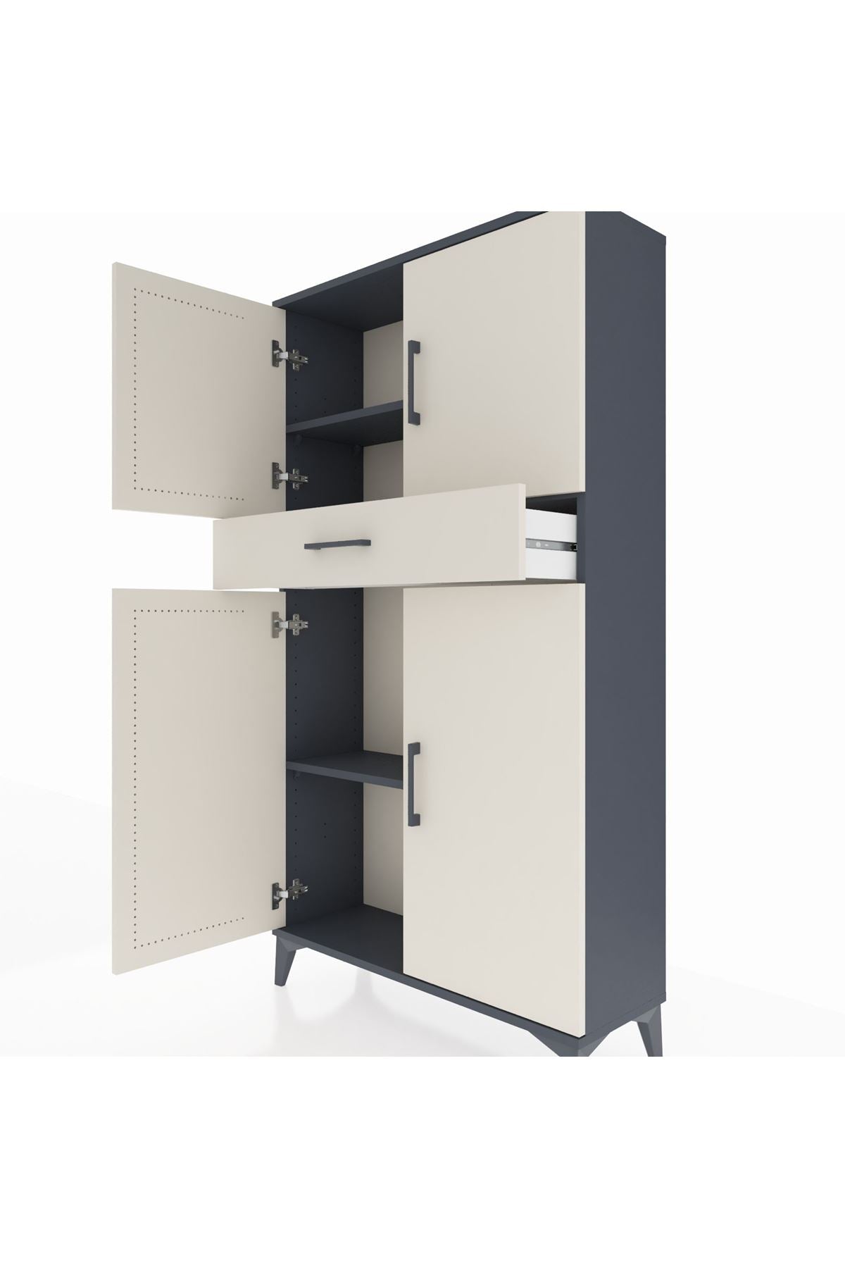 Arges Dolap 3 Raflı Tek Çekmeceli 4 Kapaklı 88x30x163 - S21M055V4A