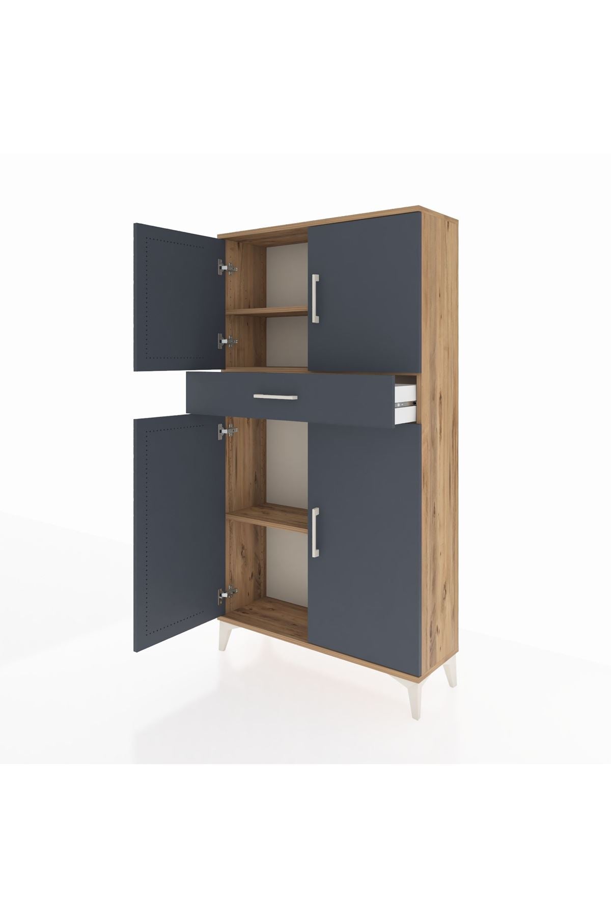 Arges Dolap 3 Raflı Tek Çekmeceli 4 Kapaklı 88x30x163 - S21M055V8A