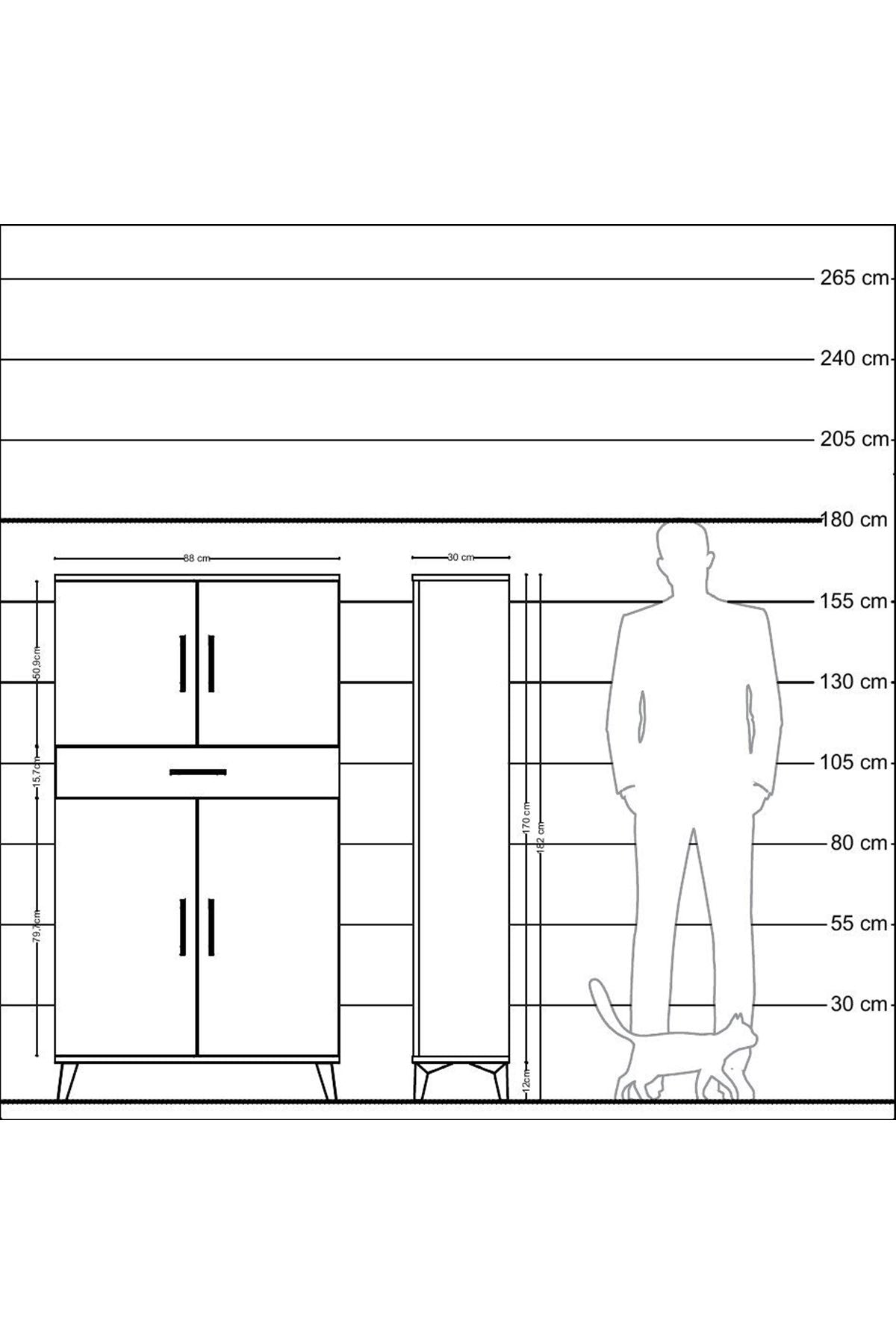 Arges Dolap 3 Raflı Tek Çekmeceli 4 Kapaklı 88x30x163 - S21M055V9A