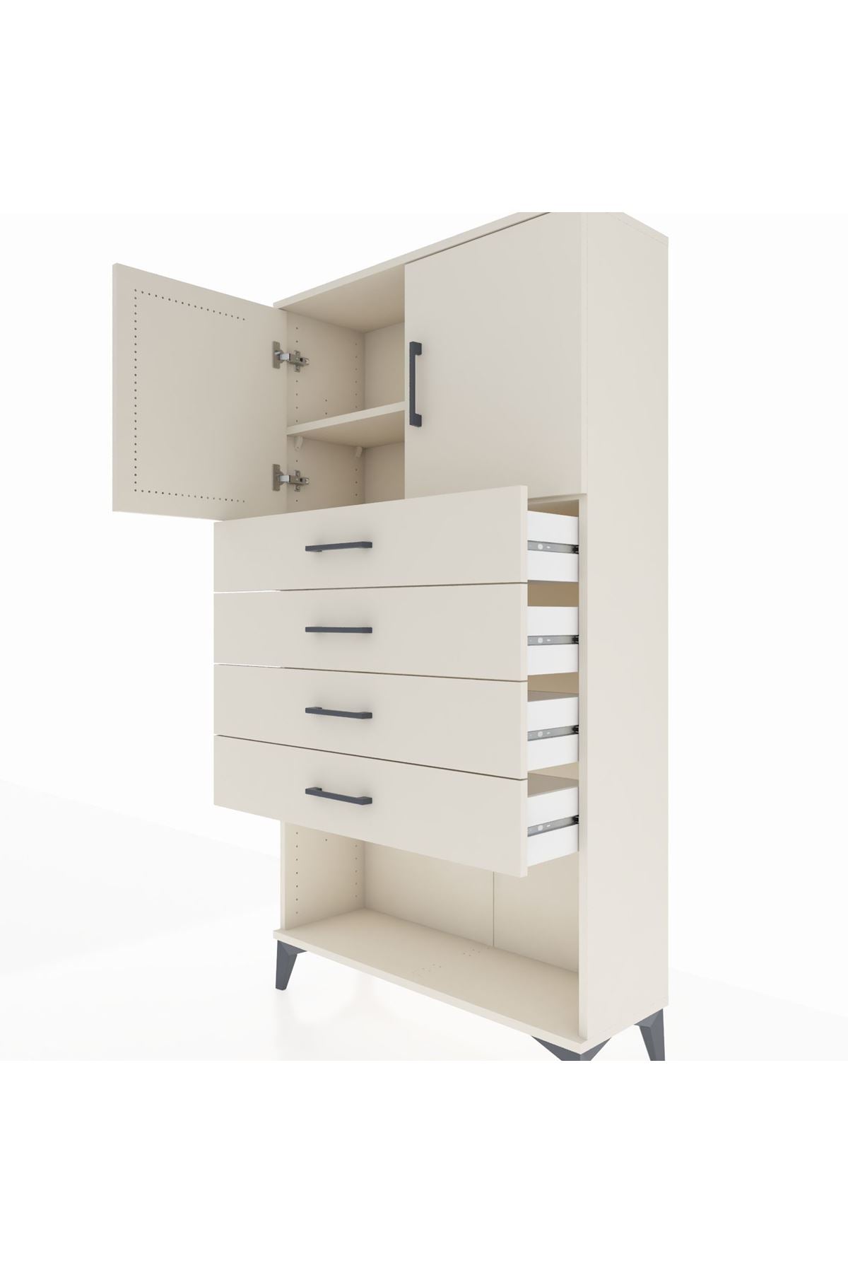 Arges Dolap 2 Raflı 4 Çekmeceli 2 Kapaklı 88x30x163 - S21M059V1A