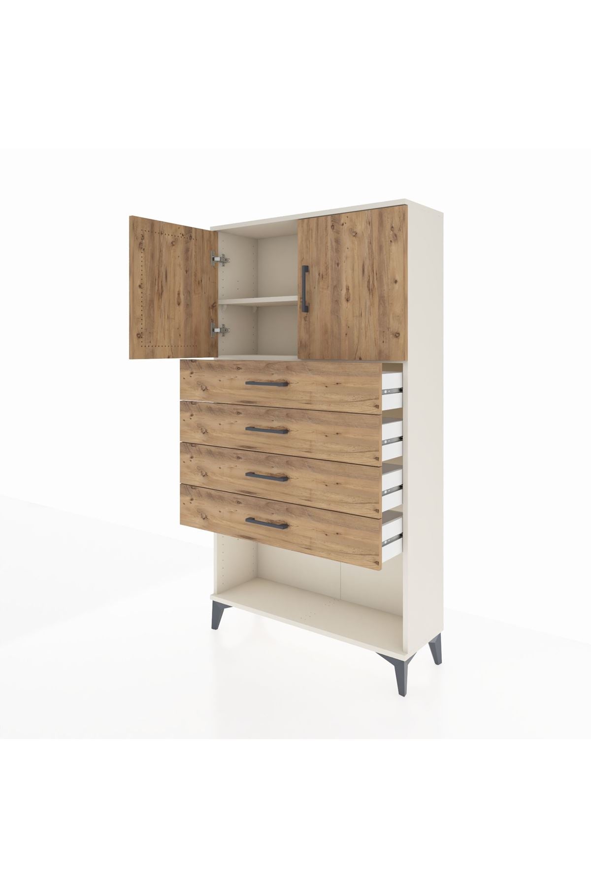 Arges Dolap 2 Raflı 4 Çekmeceli 2 Kapaklı 88x30x163 - S21M059V3A