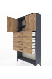 Arges Dolap 2 Raflı 4 Çekmeceli 2 Kapaklı 88x30x163 - S21M059V6A
