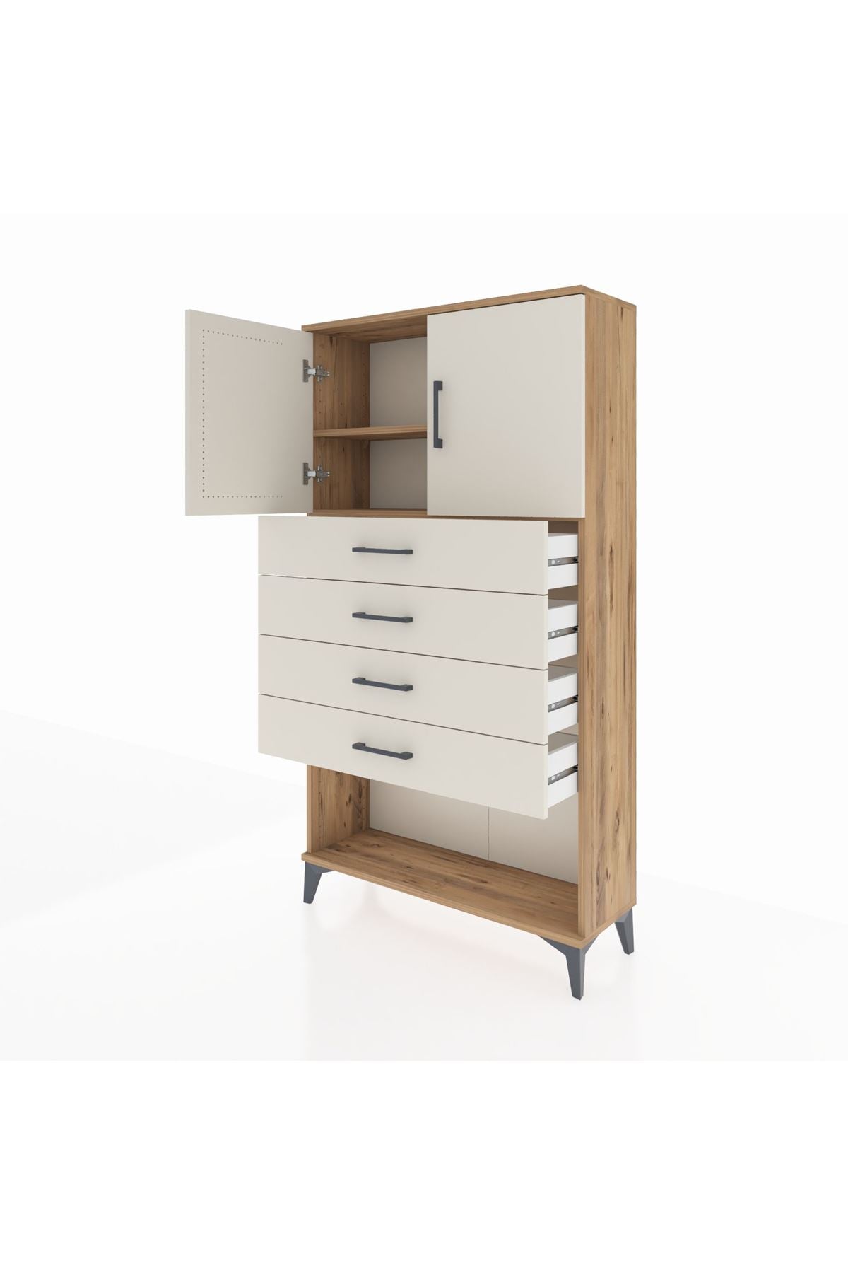 Arges Dolap 2 Raflı 4 Çekmeceli 2 Kapaklı 88x30x163 - S21M059V7A