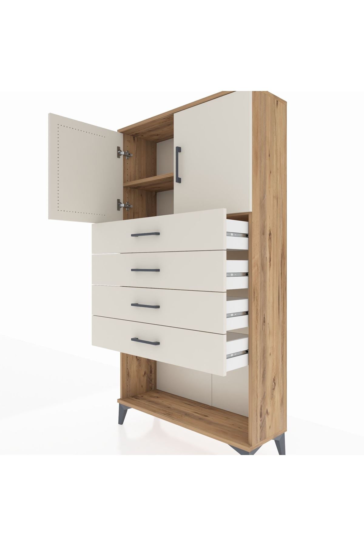Arges Dolap 2 Raflı 4 Çekmeceli 2 Kapaklı 88x30x163 - S21M059V7A