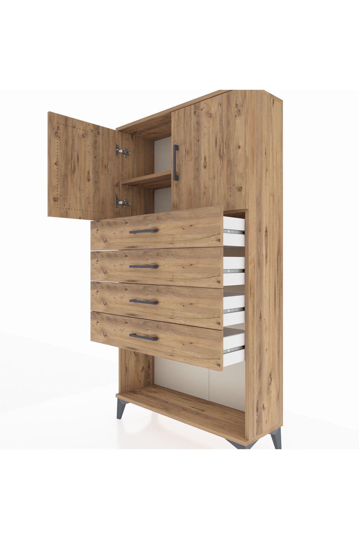 Arges Dolap 2 Raflı 4 Çekmeceli 2 Kapaklı 88x30x163 - S21M059V9A