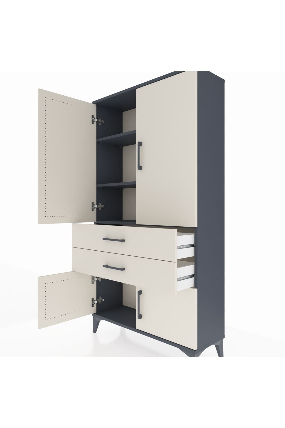 Arges Dolap 3 Raflı 2 Çekmeceli 4 Kapaklı 88x30x163 - S21M063V4A