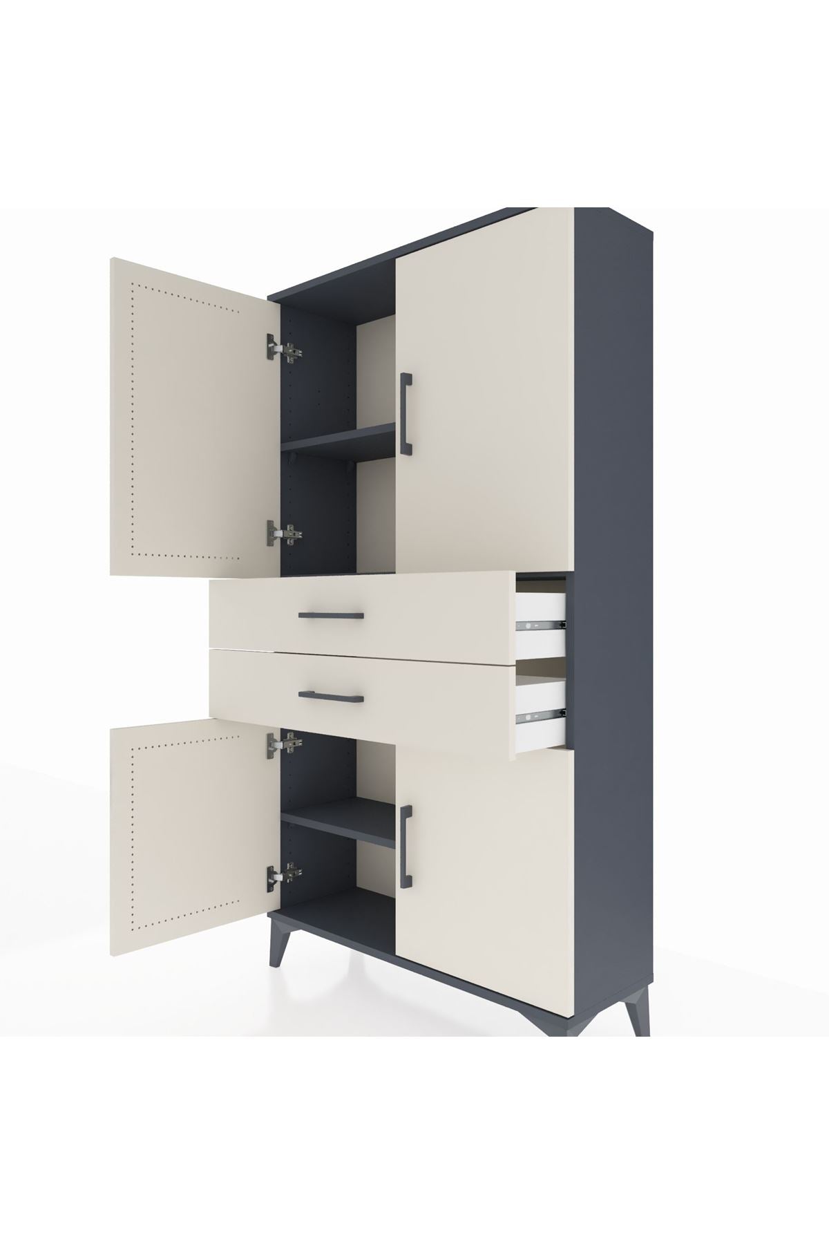 Arges Dolap 3 Raflı 2 Çekmeceli 4 Kapaklı 88x30x163 - S21M067V4A
