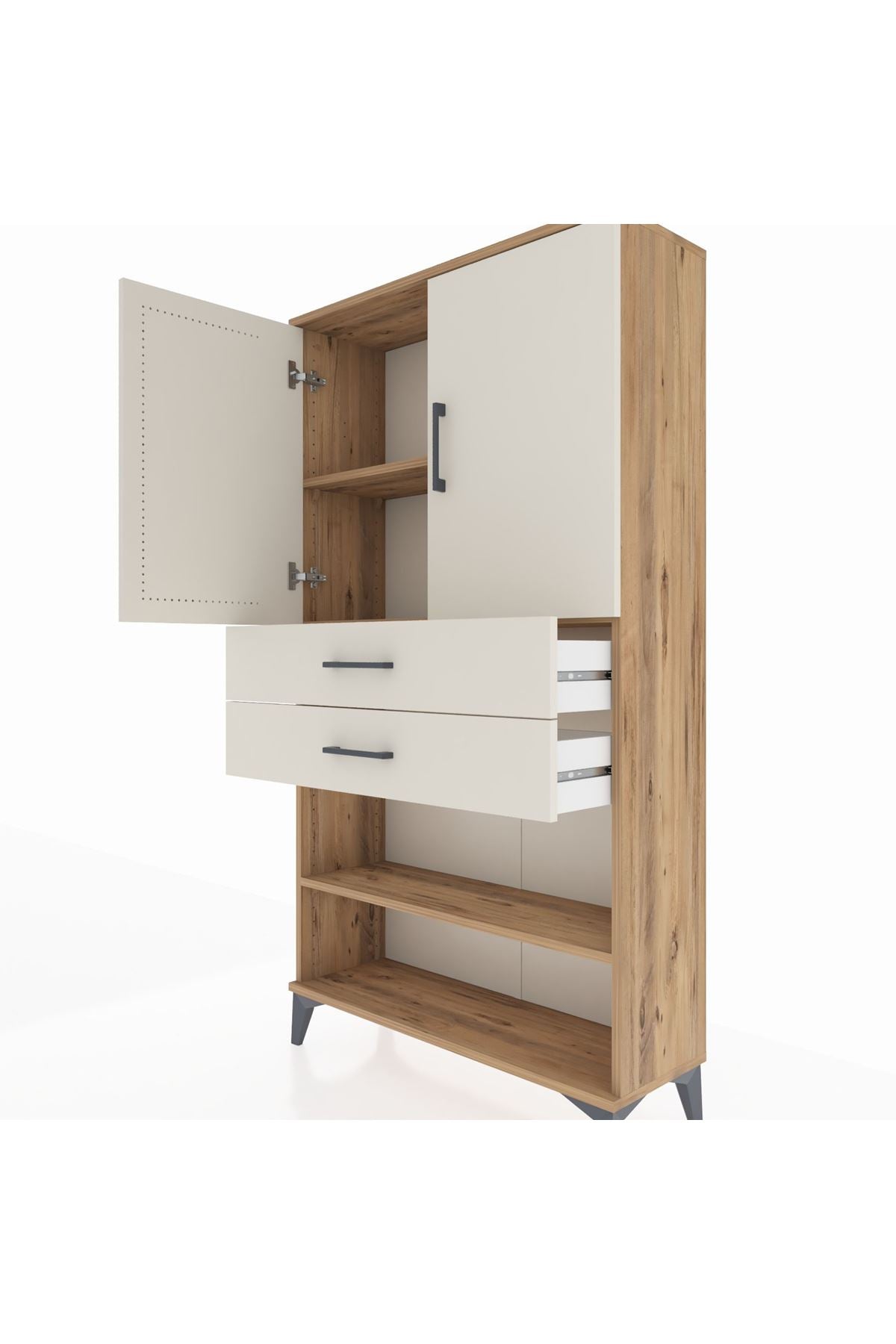 Arges Dolap 3 Raflı 2 Çekmeceli 2 Kapaklı 88x30x163 - S21M069V7A