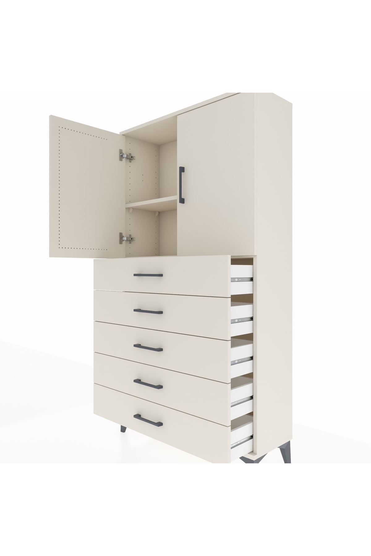 Arges Dolap 2 Raflı 5 Çekmeceli 2 Kapaklı 88x30x163 - S21M075V1A