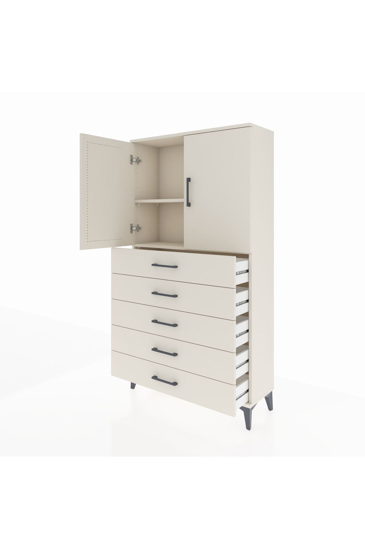 Arges Dolap 2 Raflı 5 Çekmeceli 2 Kapaklı 88x30x163 - S21M075V1A