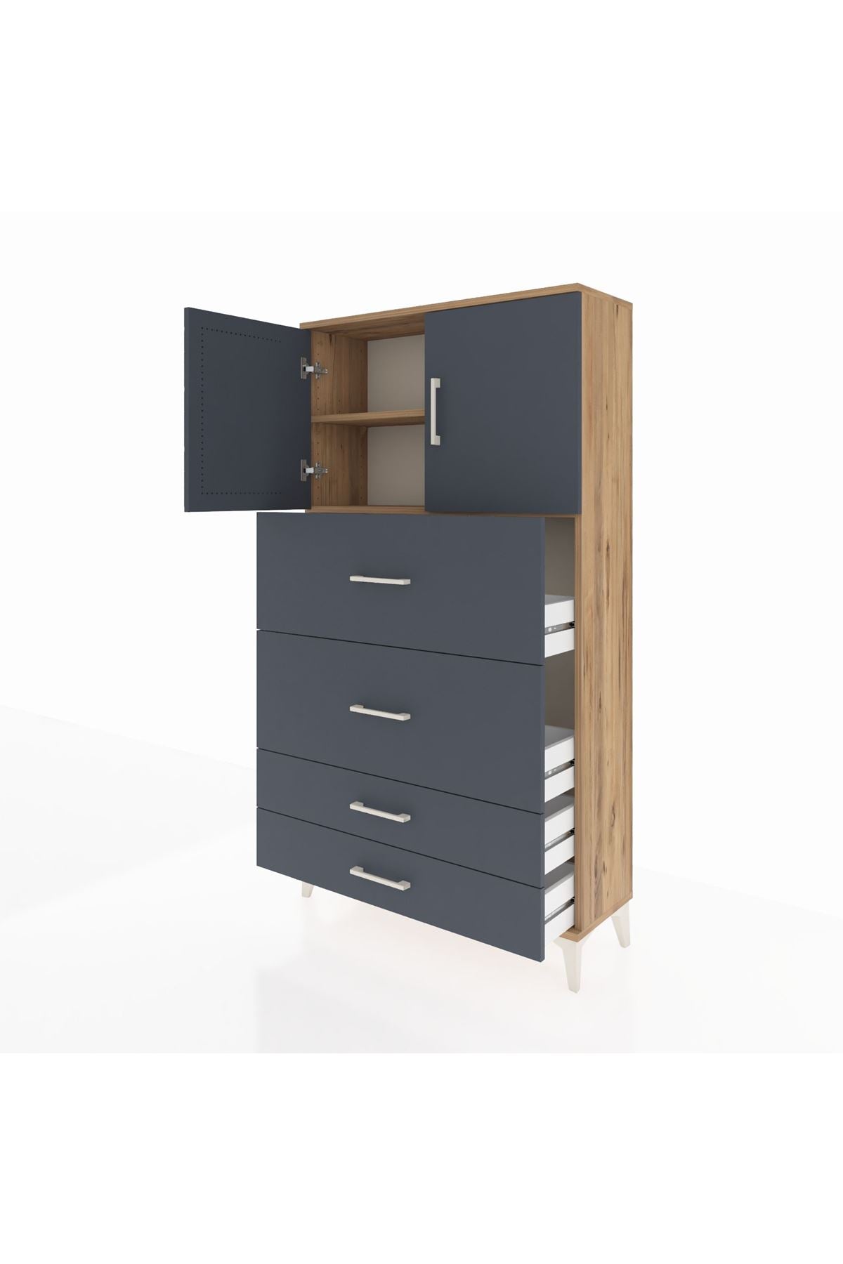 Arges Dolap 2 Raflı 4 Çekmeceli 2 Kapaklı 88x30x163 - S21M037V8A