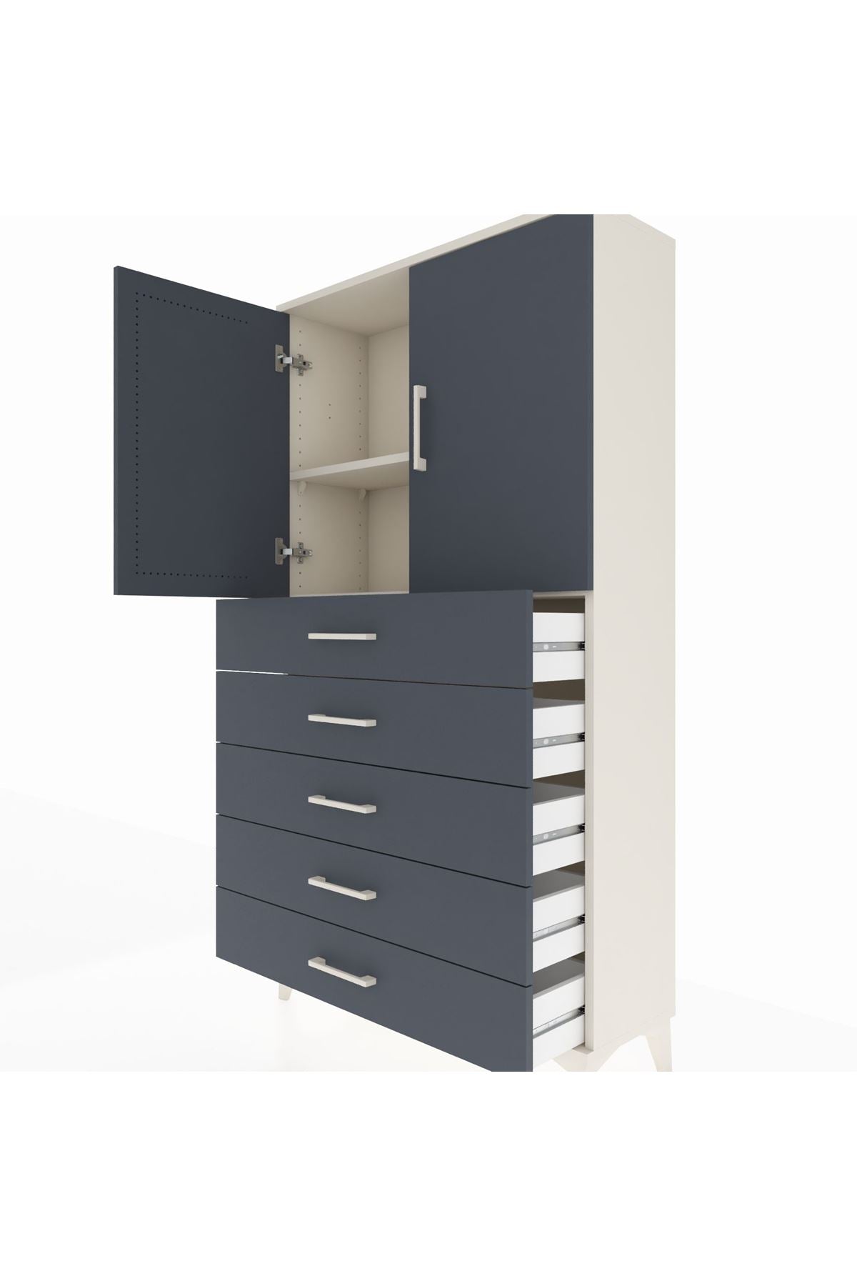 Arges Dolap 2 Raflı 5 Çekmeceli 2 Kapaklı 88x30x163 - S21M075V2A