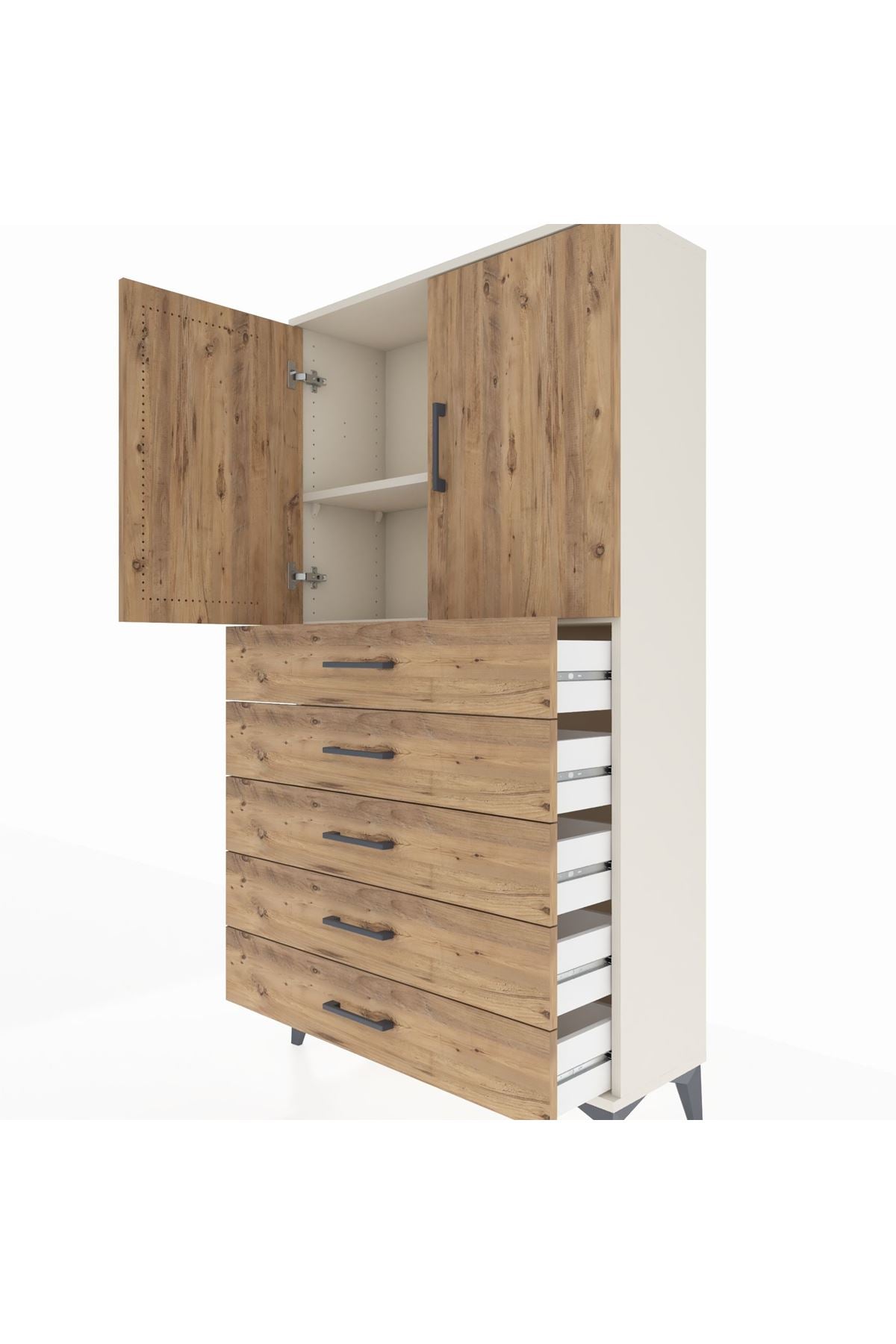 Arges Dolap 2 Raflı 5 Çekmeceli 2 Kapaklı 88x30x163 - S21M075V3A