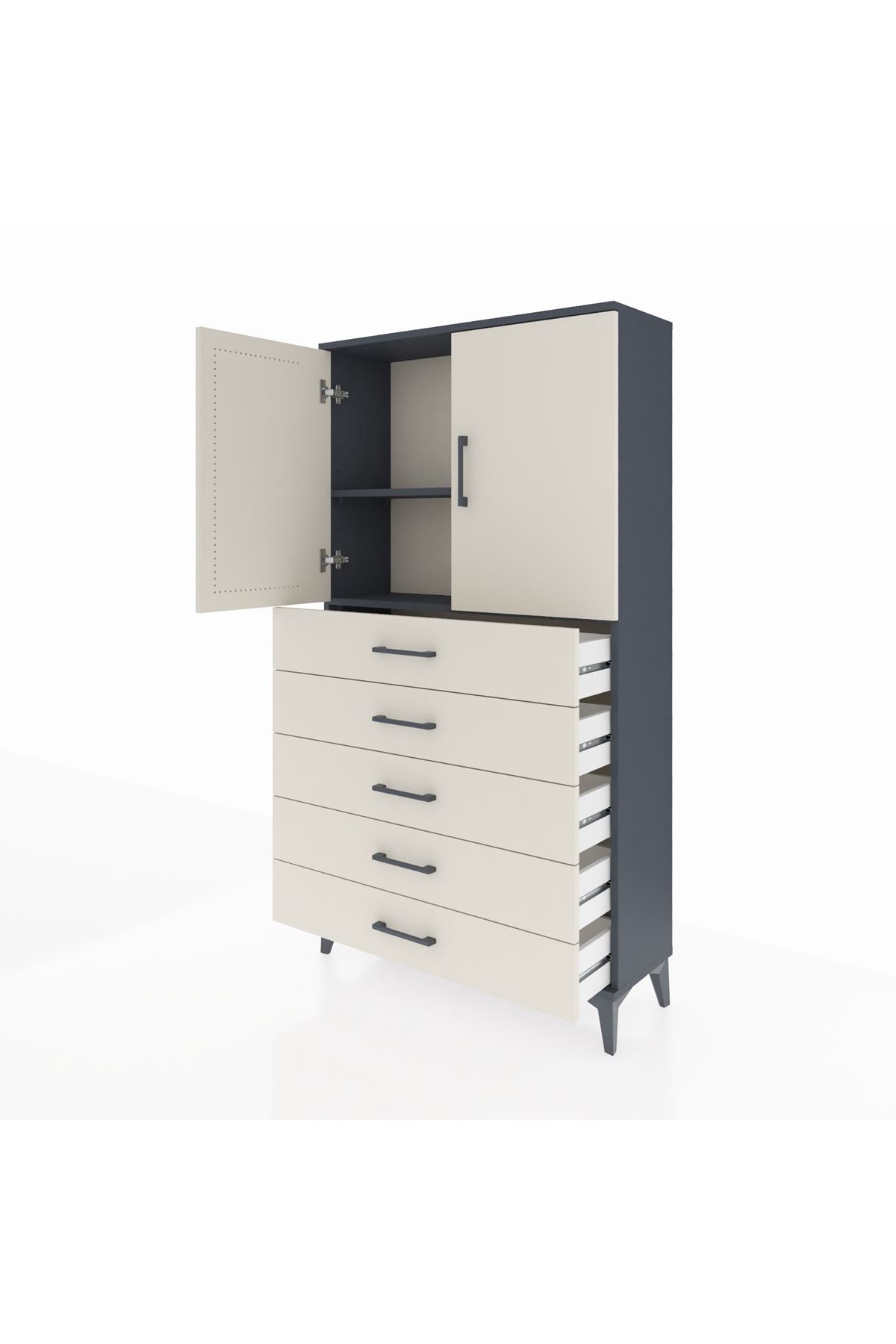 Arges Dolap 2 Raflı 5 Çekmeceli 2 Kapaklı 88x30x163 - S21M075V4A