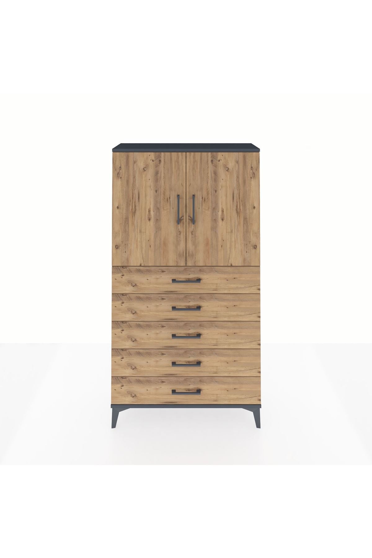 Arges Dolap 2 Raflı 5 Çekmeceli 2 Kapaklı 88x30x163 - S21M075V6A