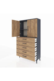 Arges Dolap 2 Raflı 5 Çekmeceli 2 Kapaklı 88x30x163 - S21M075V6A