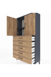 Arges Dolap 2 Raflı 5 Çekmeceli 2 Kapaklı 88x30x163 - S21M075V6A