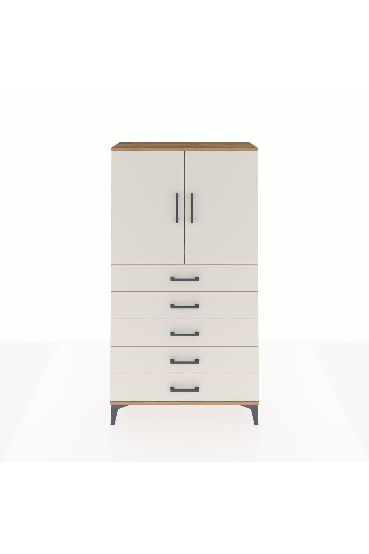 Arges Dolap 2 Raflı 5 Çekmeceli 2 Kapaklı 88x30x163 - S21M075V7A