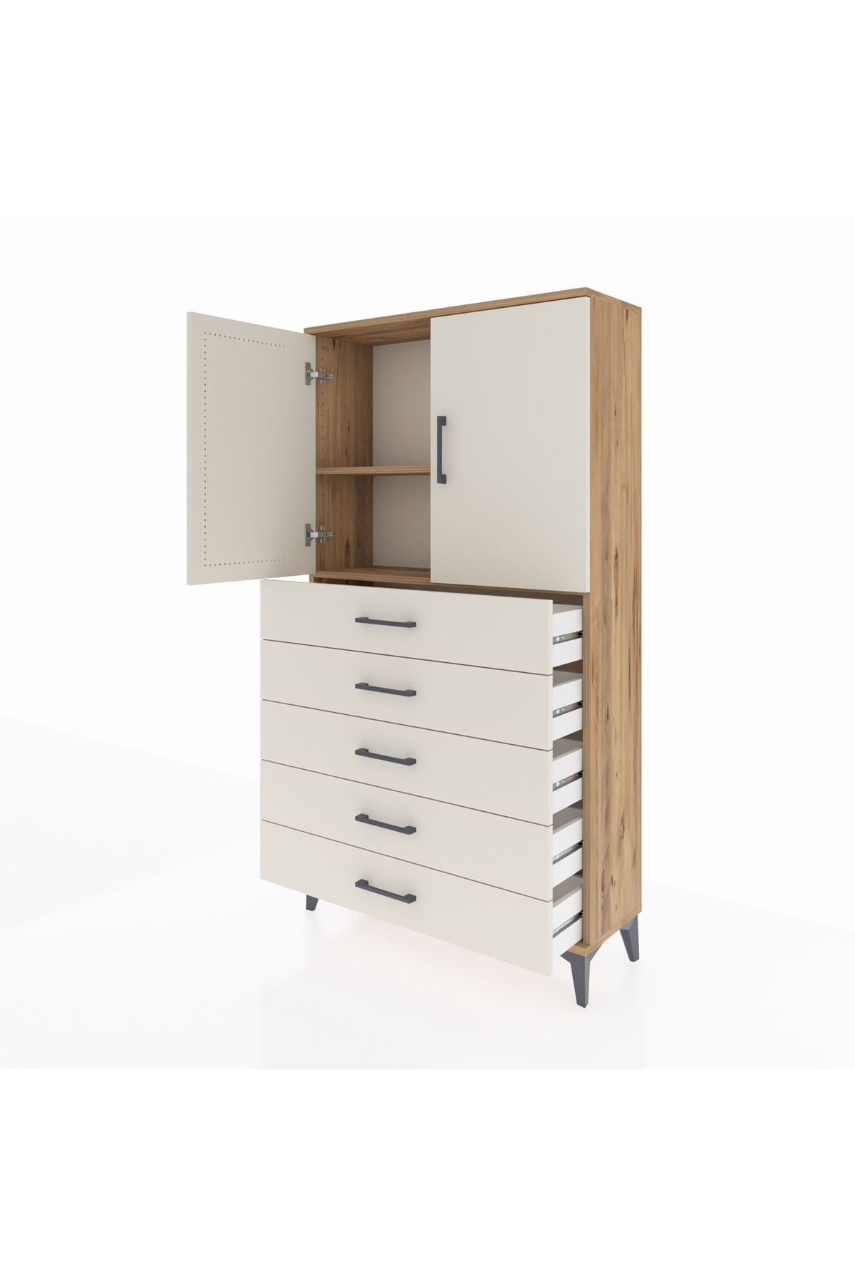 Arges Dolap 2 Raflı 5 Çekmeceli 2 Kapaklı 88x30x163 - S21M075V7A