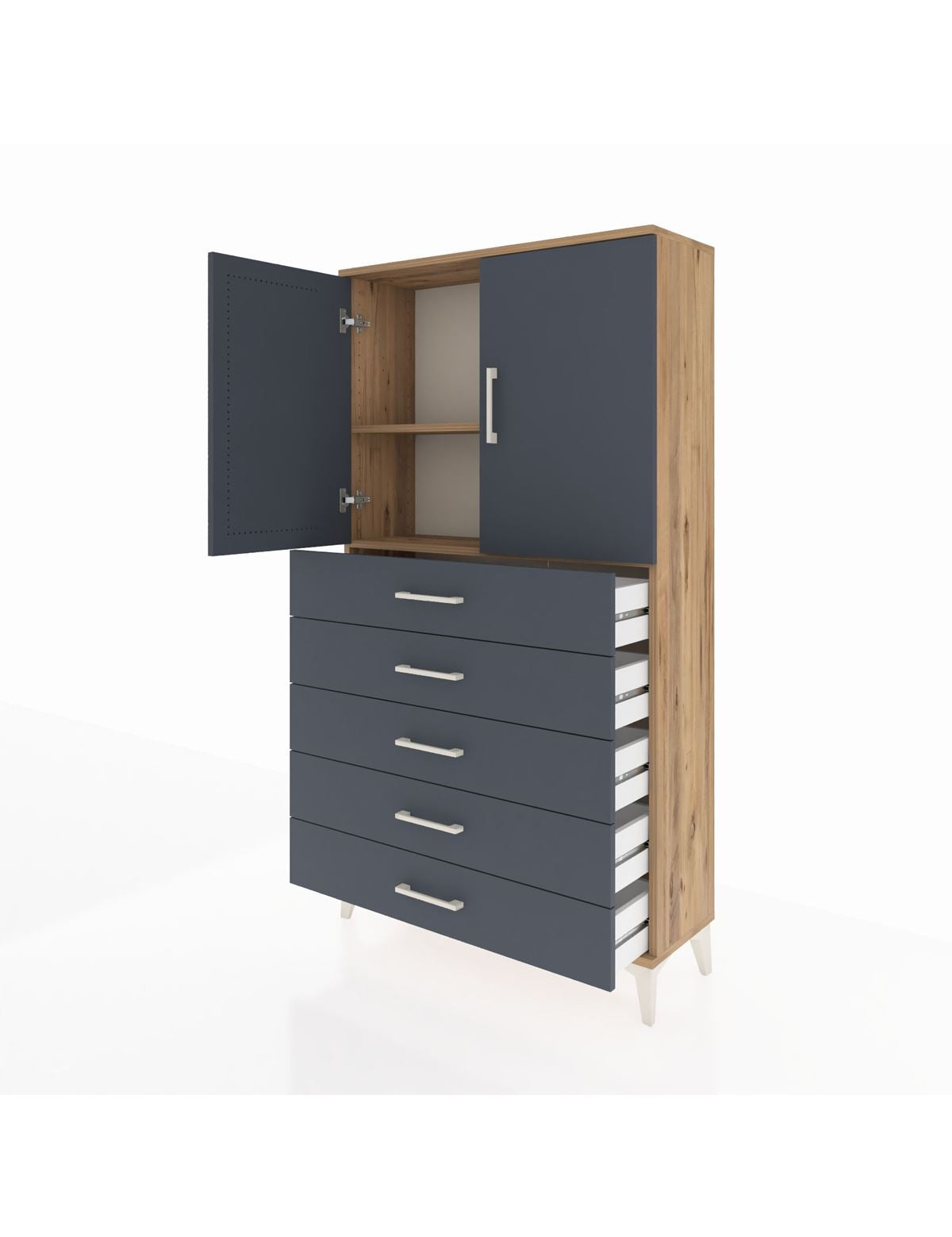 Arges Dolap 2 Raflı 5 Çekmeceli 2 Kapaklı 88x30x163 - S21M075V8A