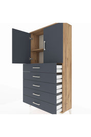 Arges Dolap 2 Raflı 5 Çekmeceli 2 Kapaklı 88x30x163 - S21M075V8A