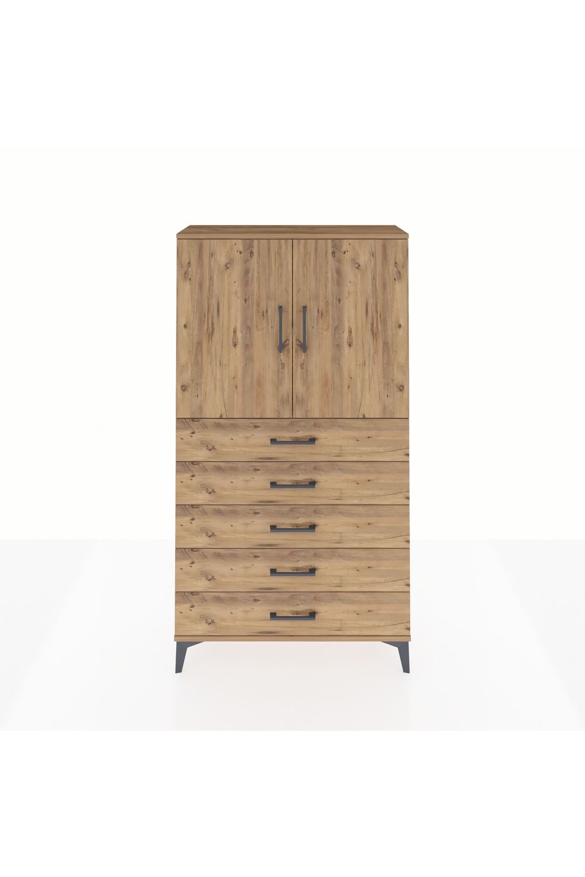 Arges Dolap 2 Raflı 5 Çekmeceli 2 Kapaklı 88x30x163 - S21M075V9A