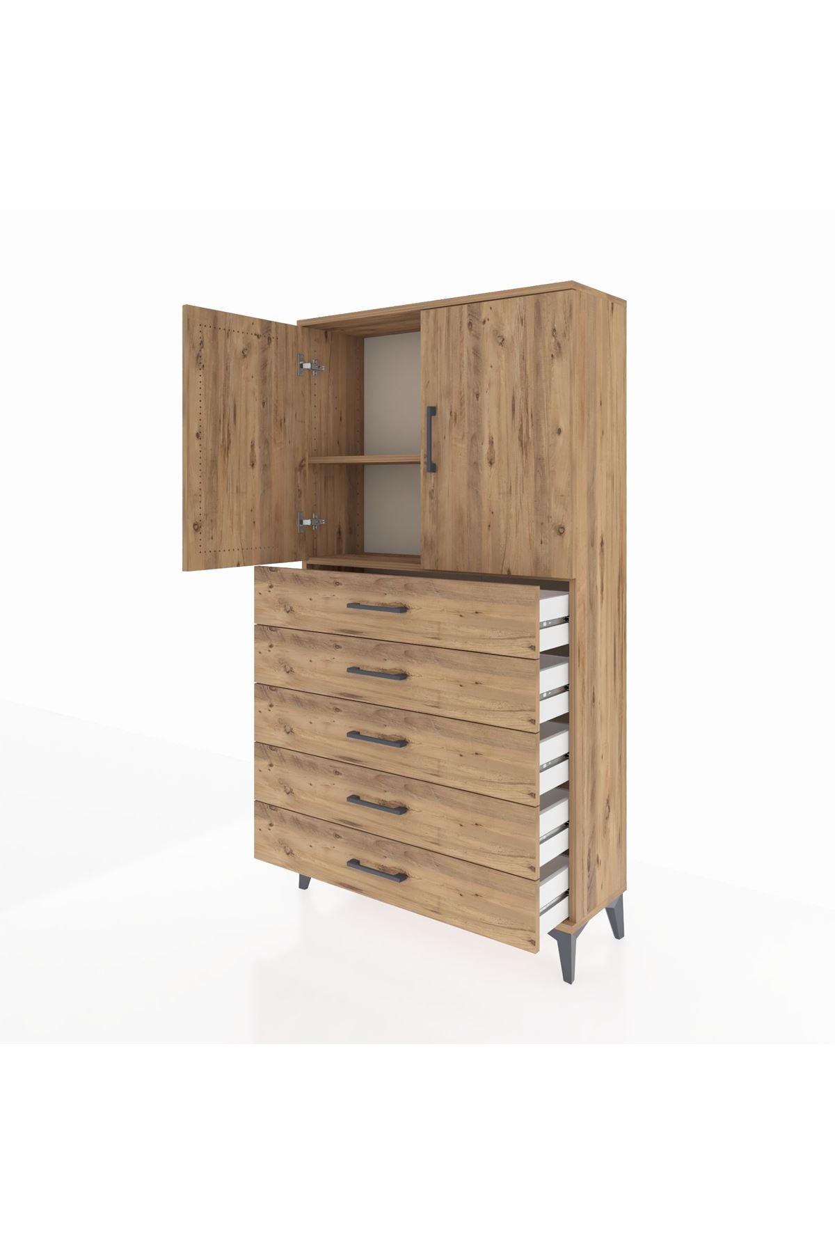 Arges Dolap 2 Raflı 5 Çekmeceli 2 Kapaklı 88x30x163 - S21M075V9A